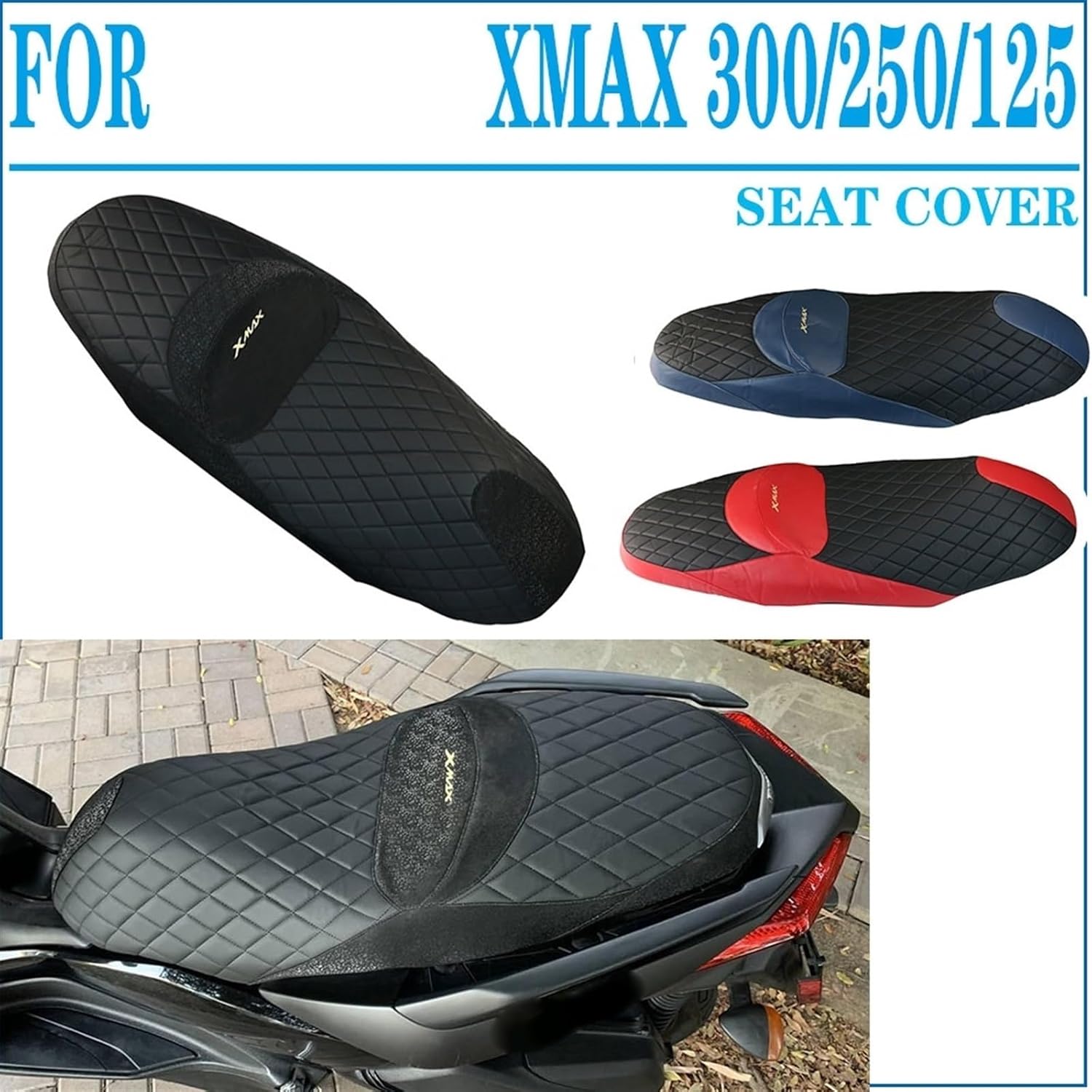 Seat Set Motorcycle Cushion Seat Leather Pad Cover Guard Protection for X-MAX 300 250 125 XMAX300 XAMX 250 Xmax 125 (Color  Blue)