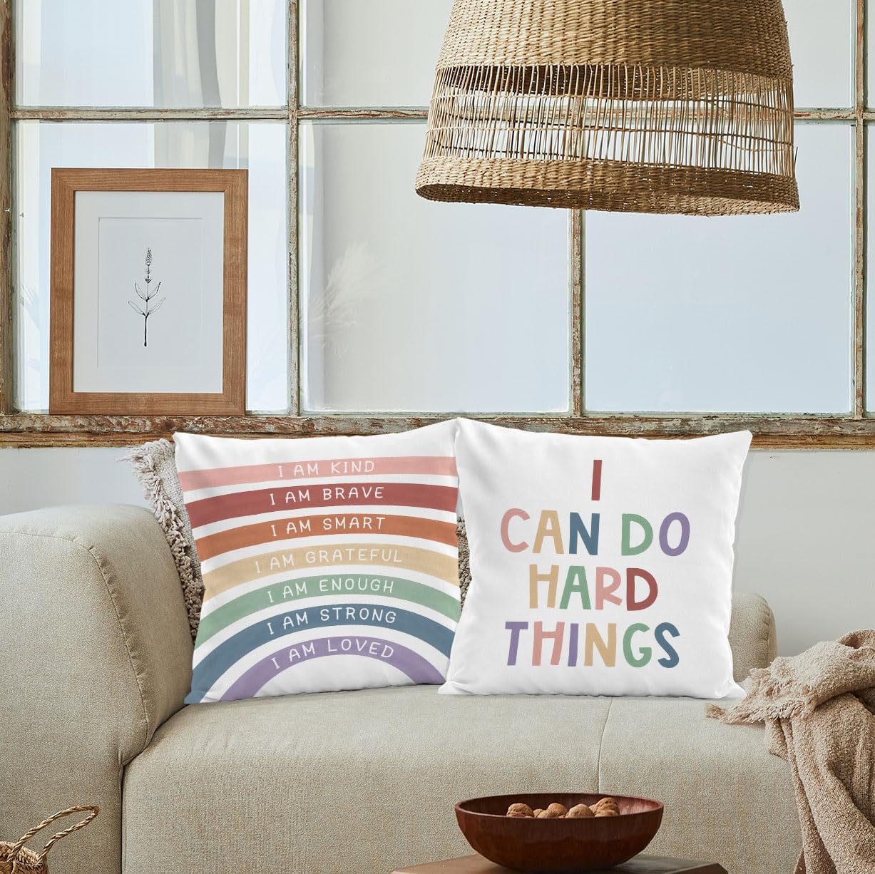 Juego de 2 fundas de almohada con texto en inglés “Rainbow Class”, fundas de almohada con texto en inglés “I Can Do Hard Things”, fundas de almohada