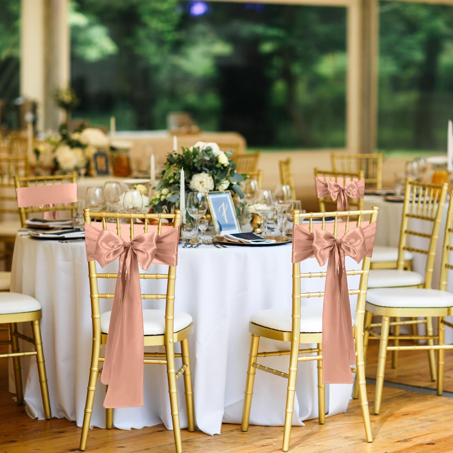 50 cintas universales de satén de color oro rosa para silla, lazos traseros para bodas, fiestas, recepciones, eventos, banquetes, hoteles, eventos,