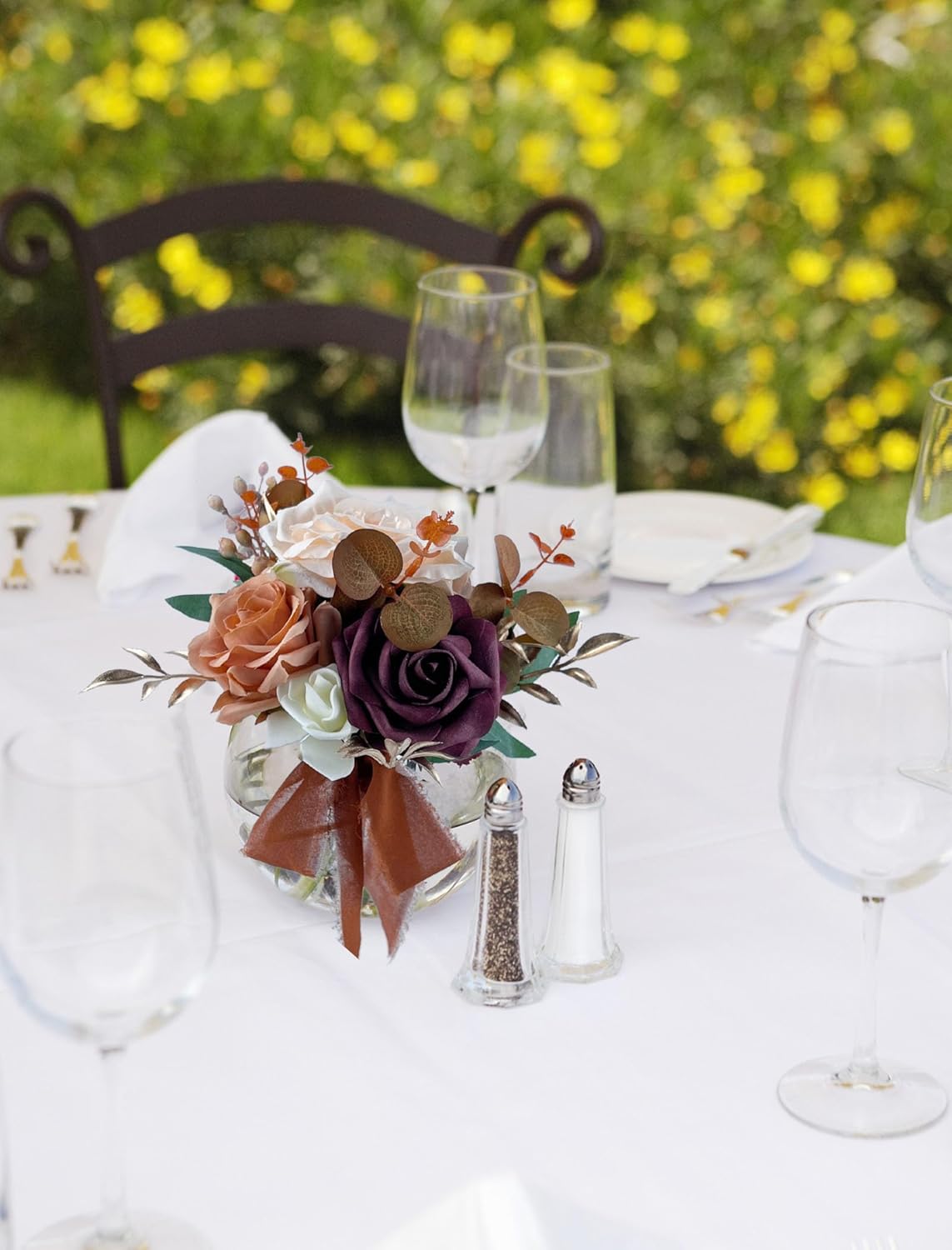 CherishedMoments Juego de 6 centros de mesa de flores surtidas, mini flores florales para decoración de mesa de boda de otoño, ramos de naranja