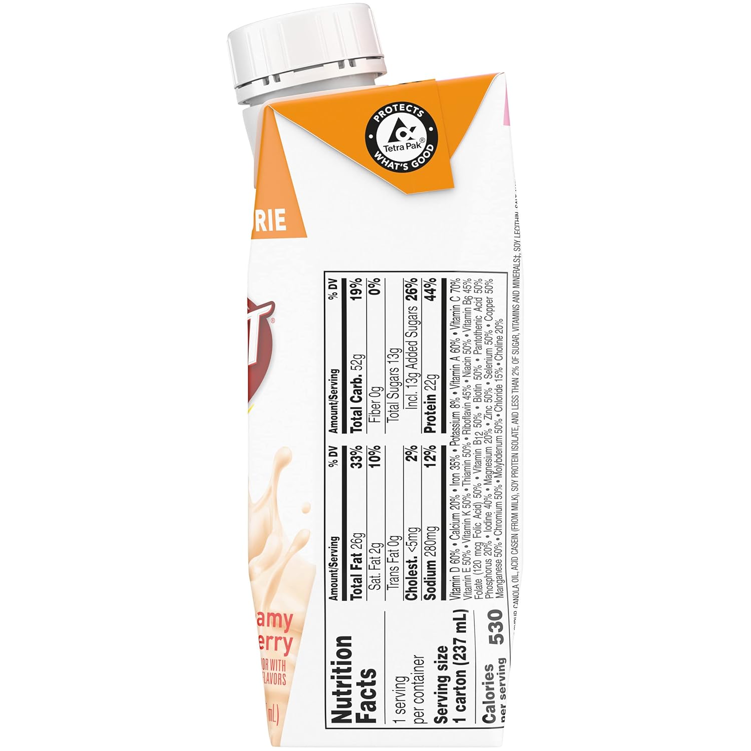Boost Bebida nutricional muy alta en calorías, sin colorantes artificiales ni edulcorantes (fresa, 8 onzas líquidas (paquete de 54))