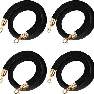 Cuerda de terciopelo de 5 pies con ganchos dorados, paquete de 4 cuerdas VIP de alfombra roja para control de multitudes, barrera de seguridad, Cuerda de terciopelo de 5 pies con ganchos dorados, paquete de 4 cuerdas VIP de alfombra roja para control de multitudes, barrera de seguridad,