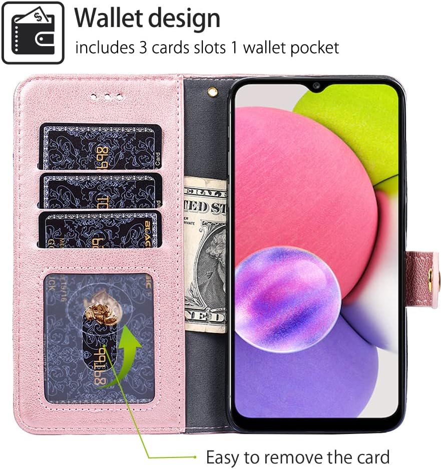shengyue Para Samsung Galaxy A03S Clamshell Wallet Funda para teléfono móvil, Galaxy A03S caso, tarjeta cartera (oro rosa)