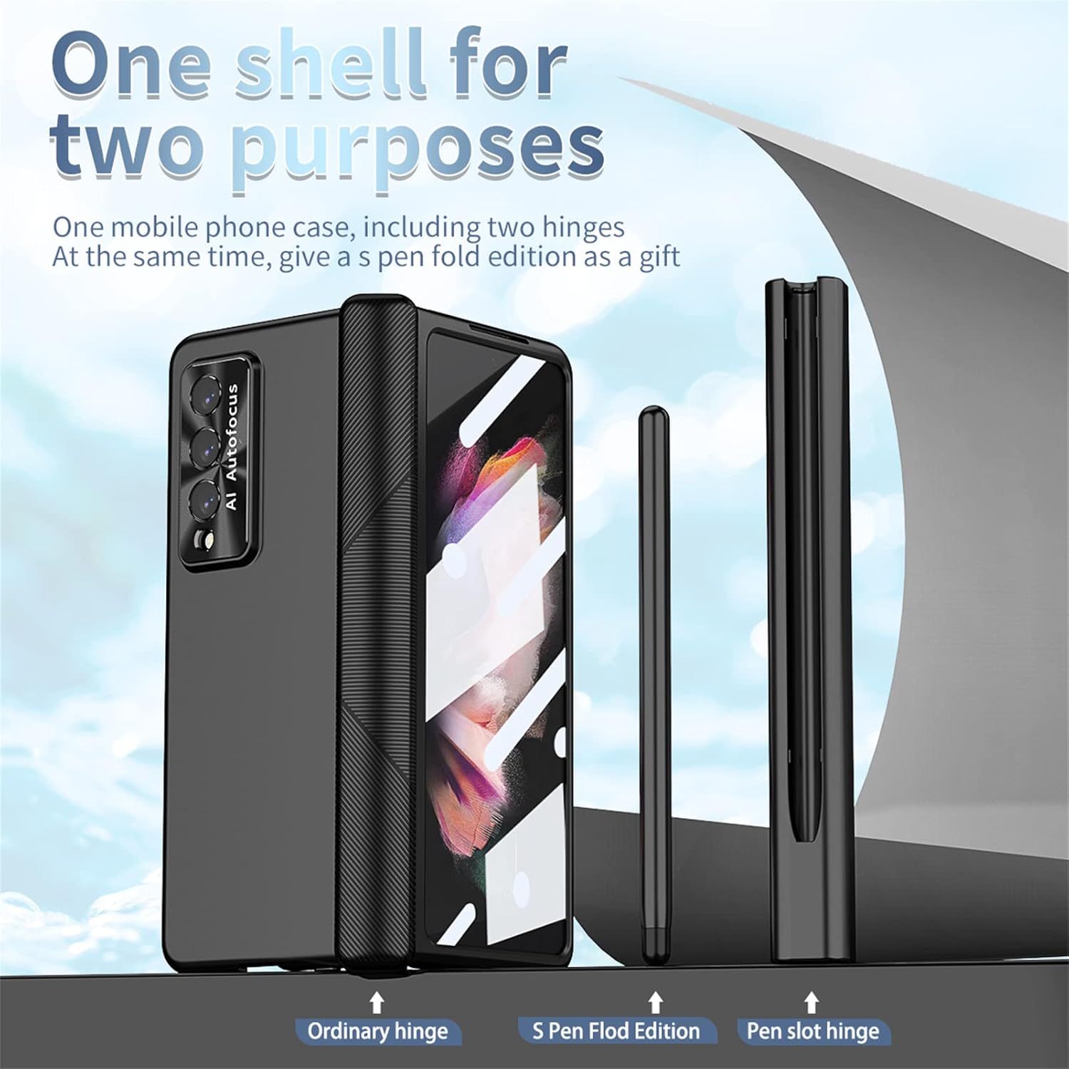 Funda para Samsung Galaxy Z Fold 3, 4 en 1 con bisagra magnética con soporte para S Pen y repuesto para S Pen, compatible con Samsung Galaxy Z Fold