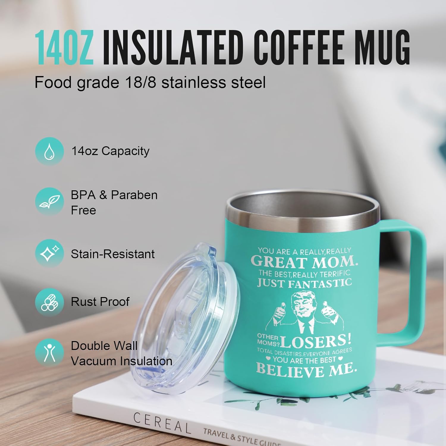 NOWWISH Regalos para el día de la madre para mamá de hija e hijo, taza de café con texto en inglés “You’re A Really Great Mom”, regalos de