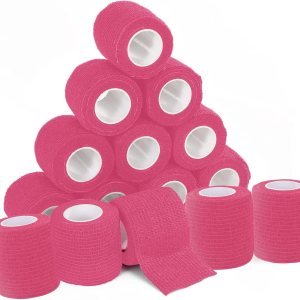 15 unidades de vendajes cohesivos autoadherentes de 2 pulgadas x 5 yardas, cinta médica, adhesivo de color rosa, flexibles, transpirables, de 15 unidades de vendajes cohesivos autoadherentes de 2 pulgadas x 5 yardas, cinta médica, adhesivo de color rosa, flexibles, transpirables, de