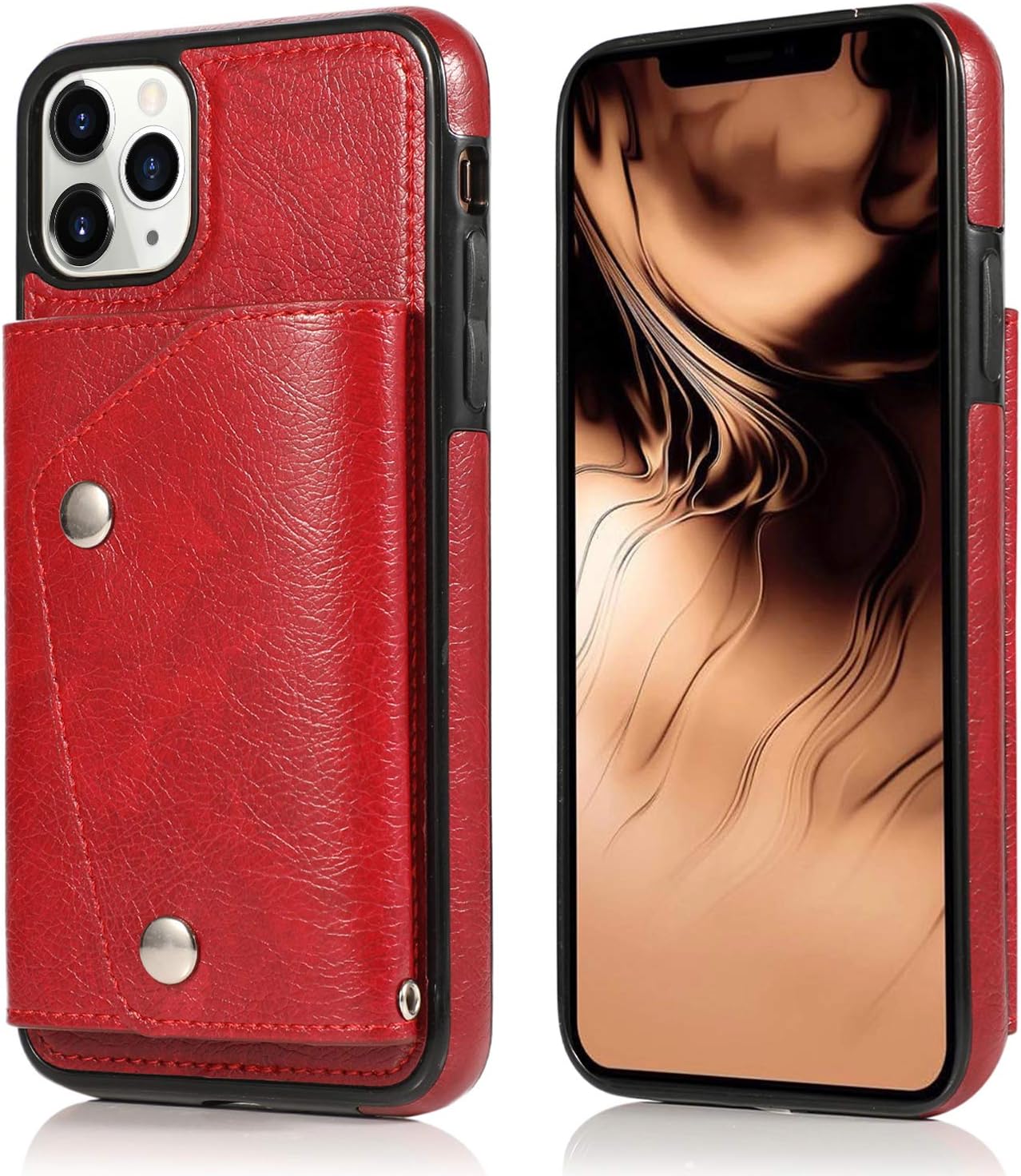 LUVI Funda con tarjetero para iPhone 11 Pro con correa para el cuello, cadena cruzada, correa de muñeca, funda protectora con ranura para tarjeta de