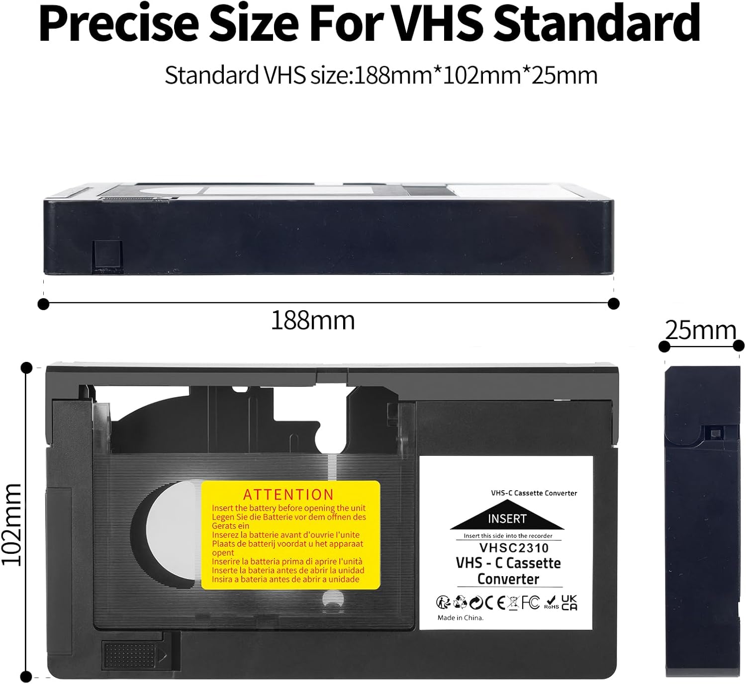 Adaptador de casete VHS-C compatible con videocámaras VHS-C SVHS JVC RCA Panasonic convertidor de casete VHS motorizado (no compatible con 0.315 in