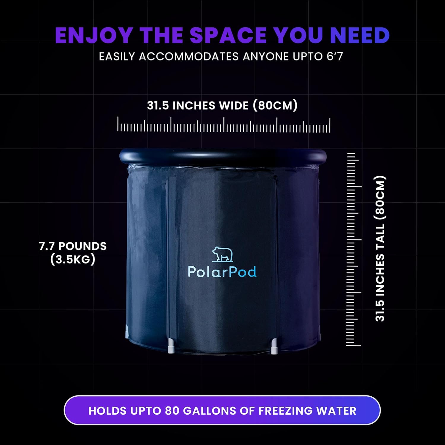 Polar Pod – Bañera de hielo portátil aislada para recuperación y terapia de agua fría, paredes con triple aislamiento para temperatura fría