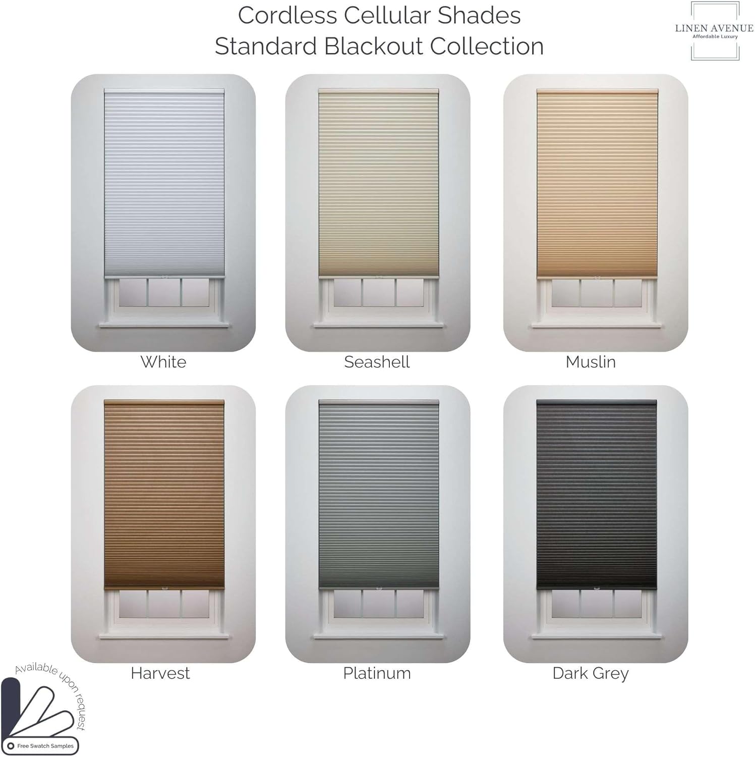 Linen Avenue Persiana celular opaca estándar inalámbrica de 39 34 de ancho x 66 de alto, concha marina