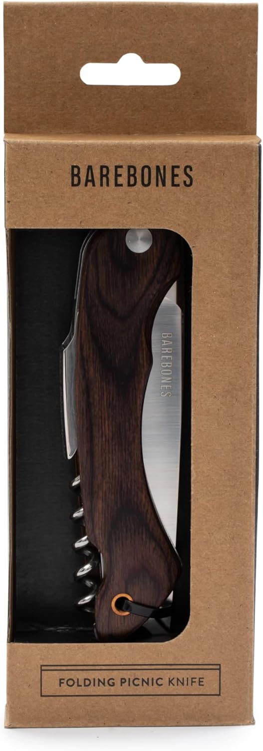 Barebones Provisions – Cuchillo de sacacorchos, versátil cuchillo multiherramienta plegable de 4 pulgadas, hoja con abridor de vino y llave, y mango