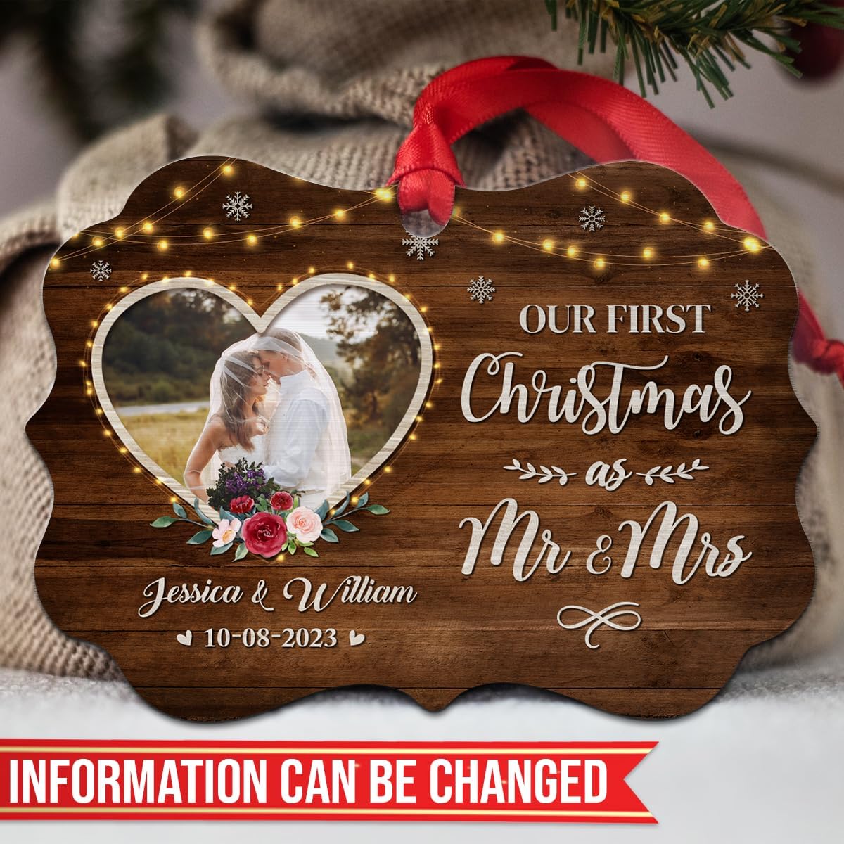 Adorno personalizado para la primera Navidad como el señor y la señora, adornos de aluminio para boda, matrimonio, regalos de recuerdo, decoraciones