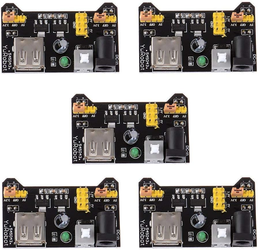 HiLetgo 5pcs 3.3V 5V módulo de fuente de alimentación para MB102 102 prototipo Breadboard DC 6.5-12V o módulo de fuente de alimentación USB