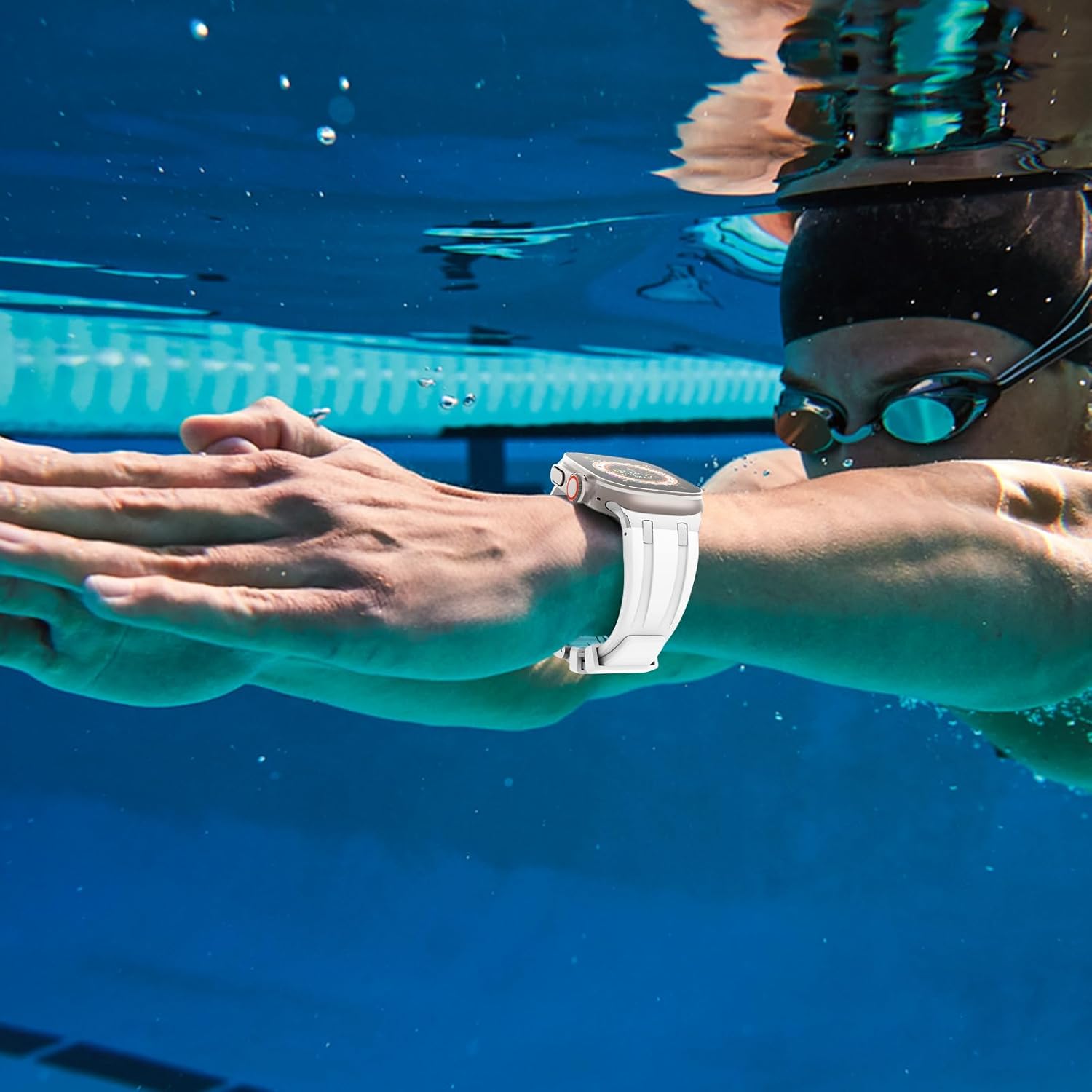 NewWays Correa para Apple Watch Ultra Band de 1.929 in, 1.772 in, 1.732 in, 1.654 in, 1.614 in, 1.575 in, 1.496 in, para hombres, correa de goma de