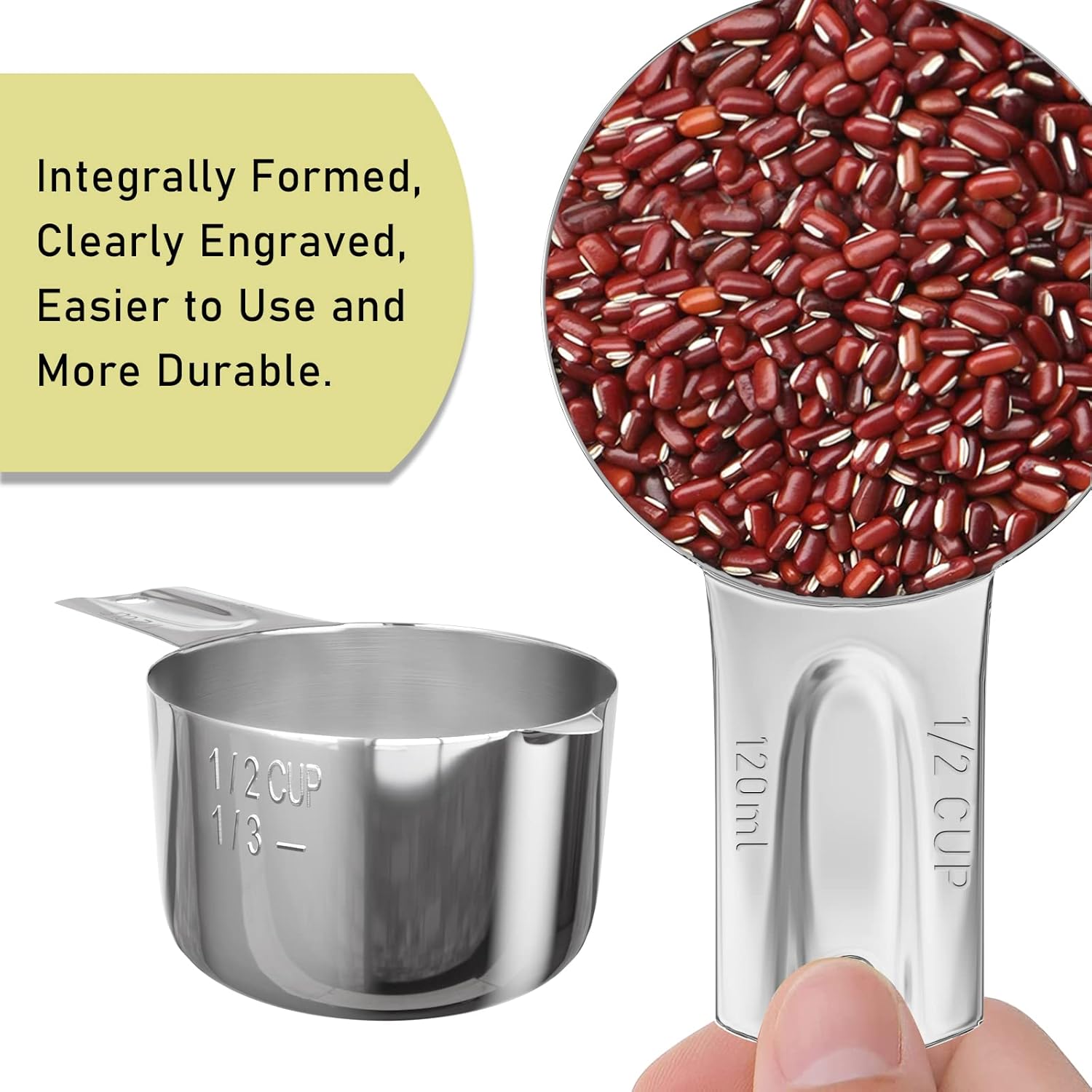 Paquete de 2 tazas medidoras de acero inoxidable, 4.1 fl oz (120 cc  4 onzas), tazas medidoras de acero inoxidable, taza medidora de metal,