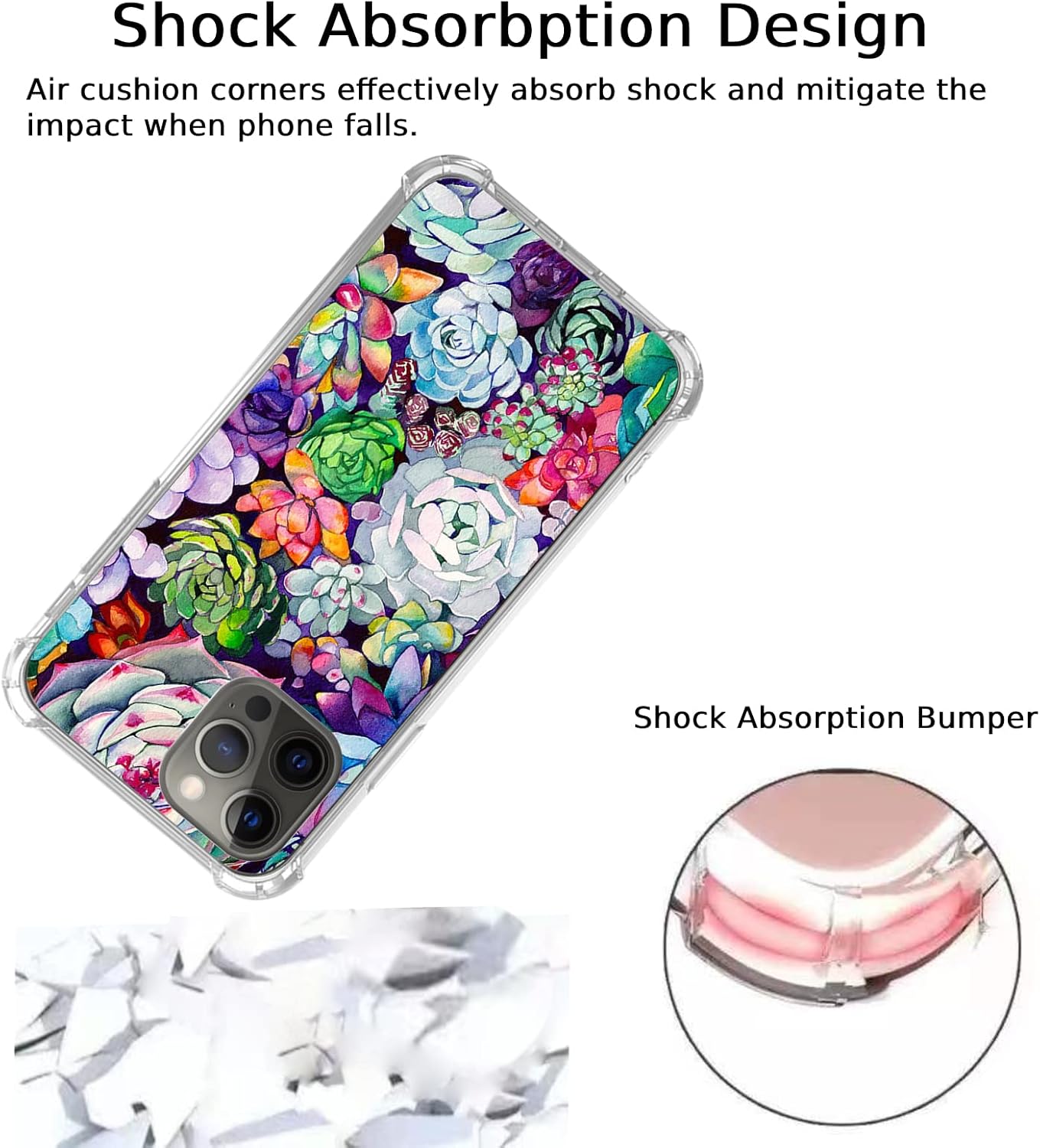 Funda de acuarela para plantas suculentas, compatible con iPhone 15 Pro, bonita funda colorida de jardín suculenta para iPhone 15 Pro, funda de TPU