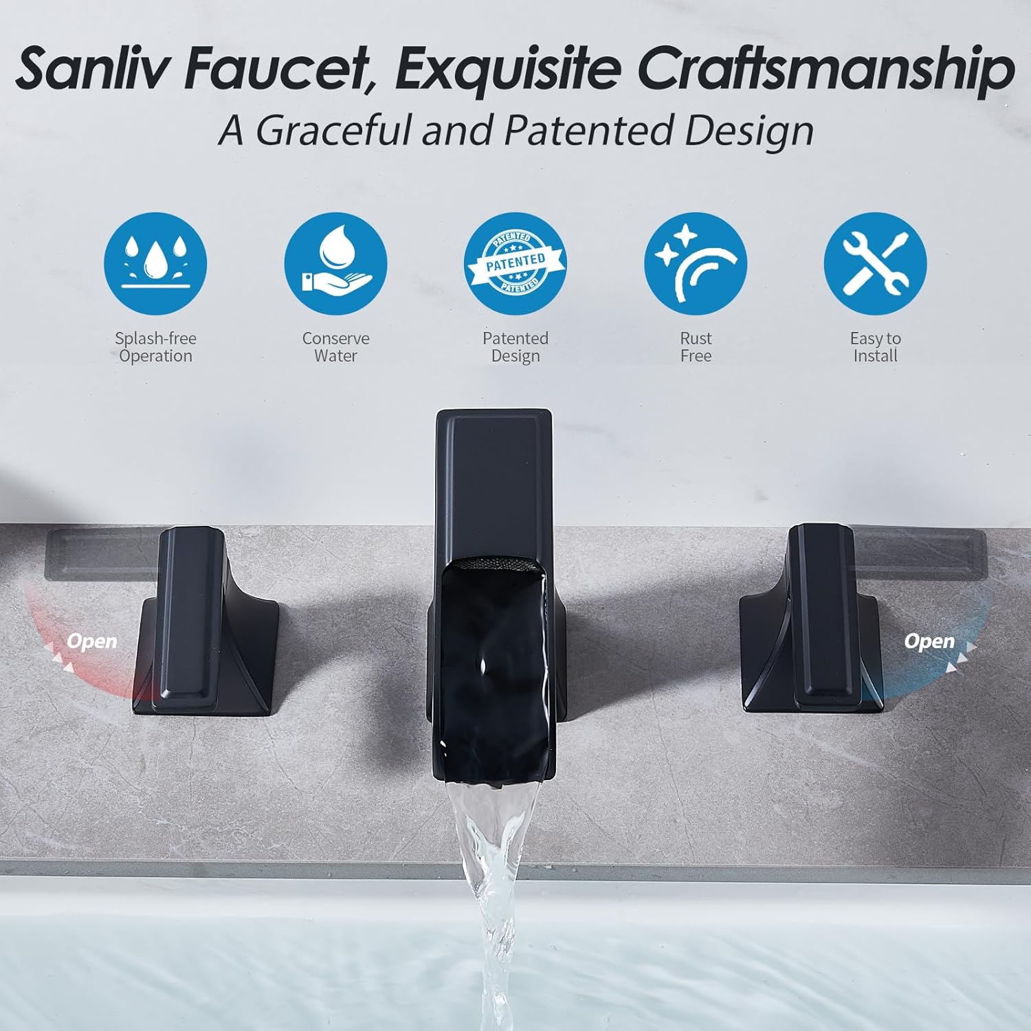 Grifo de baño de 3 agujeros, grifos de baño en cascada para fregadero central de 8 pulgadas o 4 pulgadas, grifo de tocador de dos manijas con