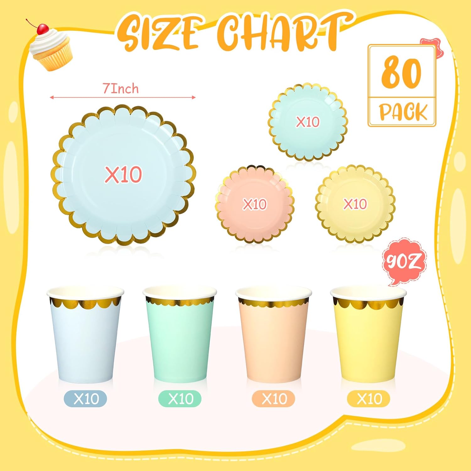 CHENGU Los platos desechables para fiestas, el juego de vajilla desechable incluye platos de postre de papel pastel de 7 pulgadas y vasos de 12