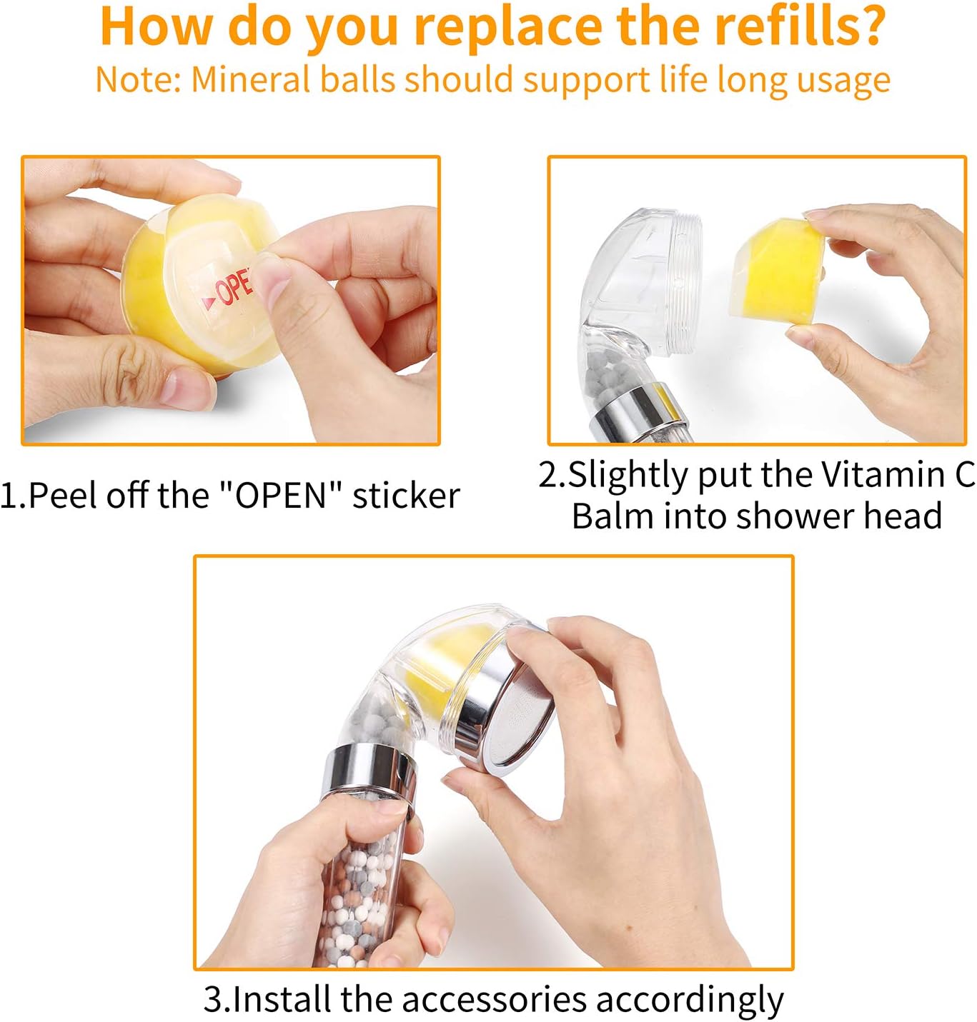 Juego de 4 filtros de repuesto para bálsamo de limón para cabezal de ducha con filtro de vitamina C, elimina el cloro, la cloramina y el fluoruro,