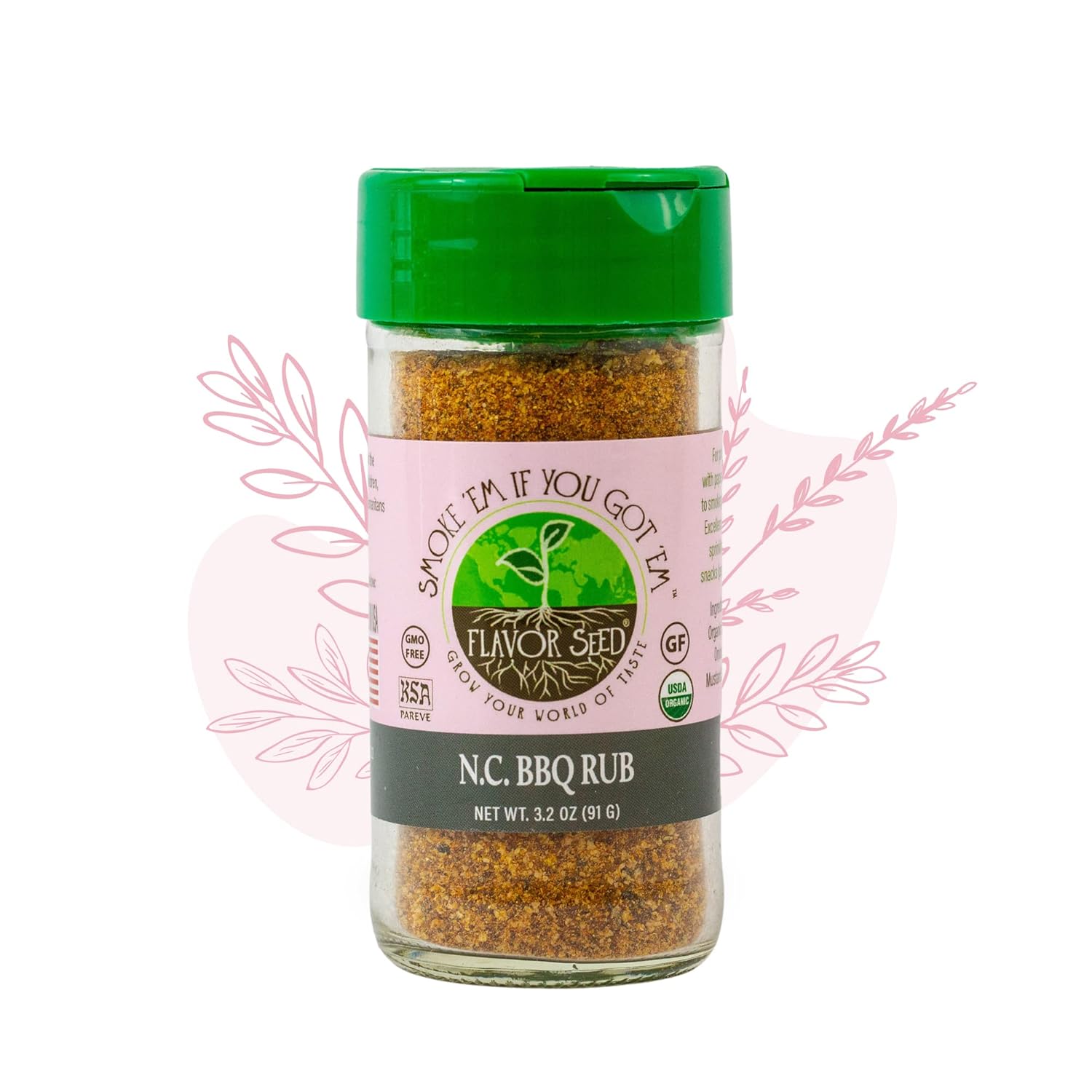Flavor Seed Smoke ‘Em If You Got ‘Em Organic Carolina BBQ Rub. Dulce y picante. Para carne de res, pollo y cerdo. Condimentos y especias sin gluten