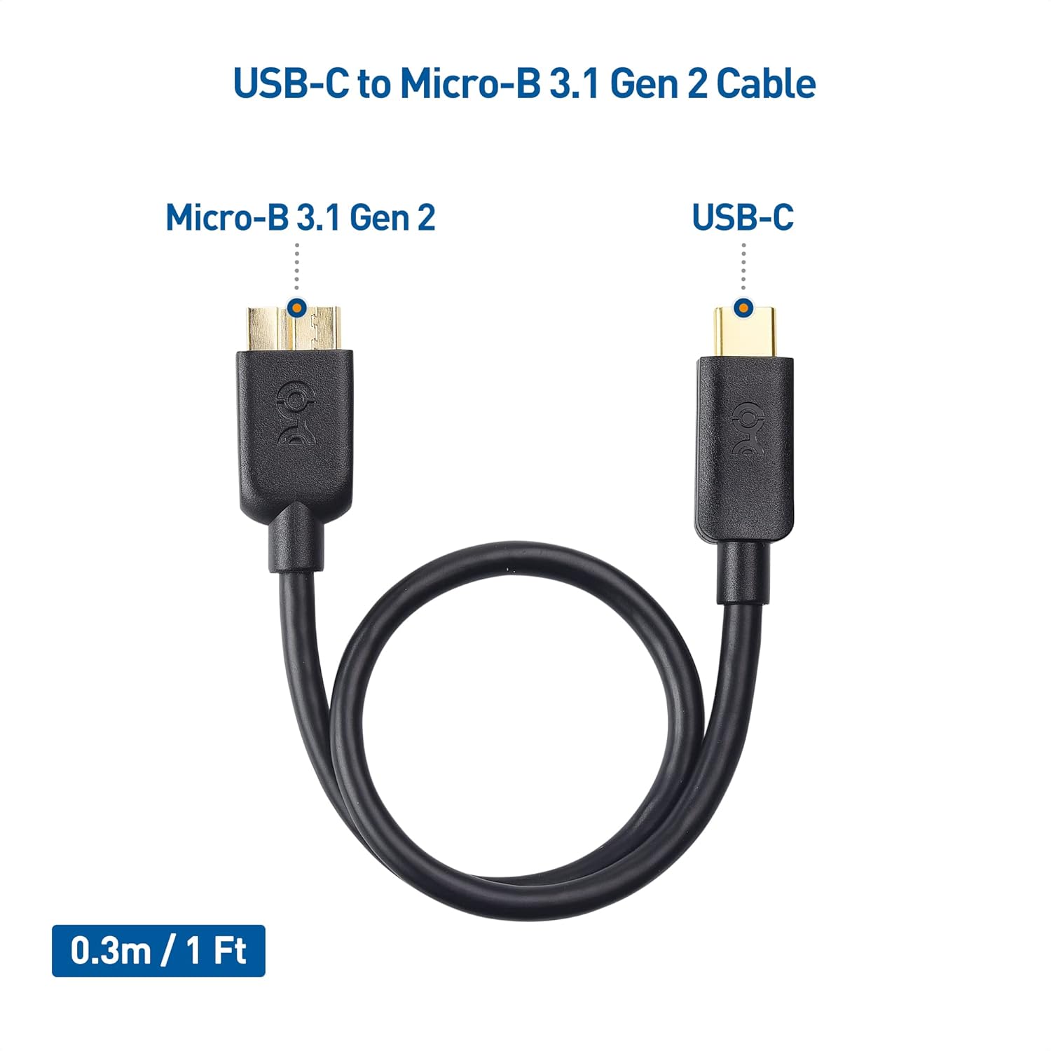 Cable Matters Cable corto USB C a Micro USB 3.0 de 10 Gbps, cable de disco duro USB-C, cable micro B a USBC, compatible con Seagate, LaCie, Toshiba,