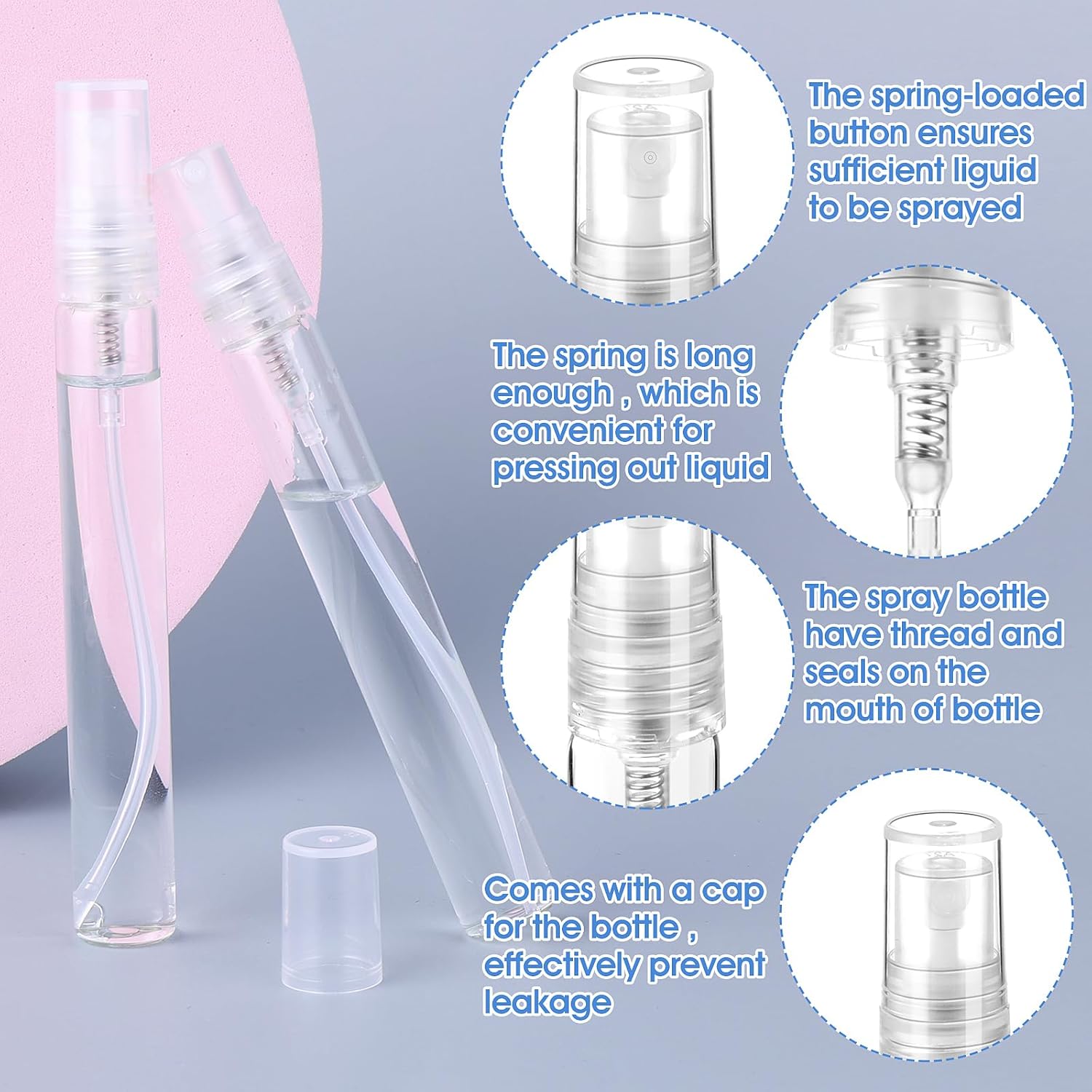 Paquete de 15 mini botellas de aerosol, botellas de plástico de niebla fina de 0.1 fl oz0.2 fl oz0.3 fl oz, botella atomizadora recargable para