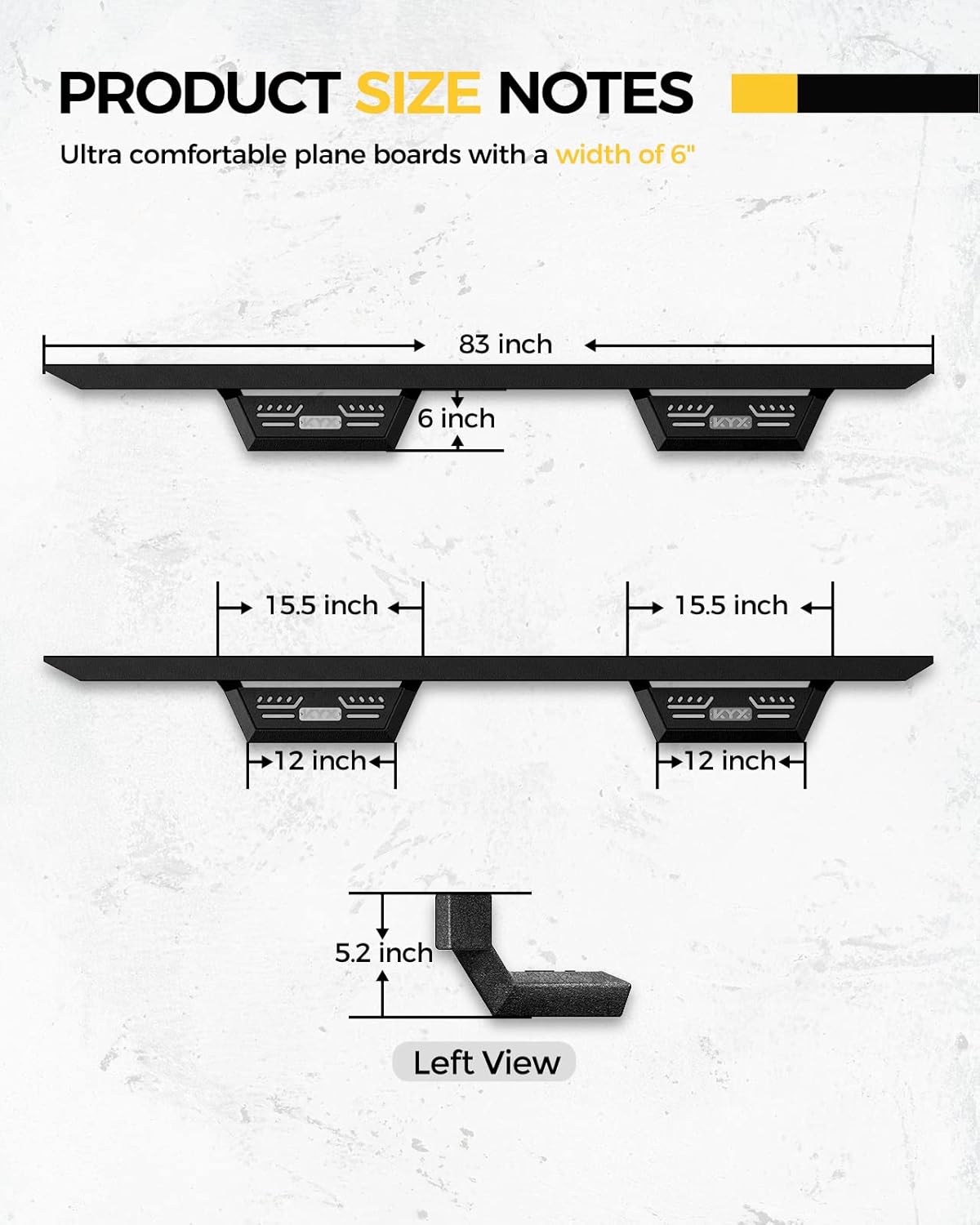 KYX Estribos laterales de 6 pulgadas para Chevy SilveradoGMC Sierra 1500 2007-2018 y 2007-2019 2500HD3500HD Crew Cab (barras laterales de barra