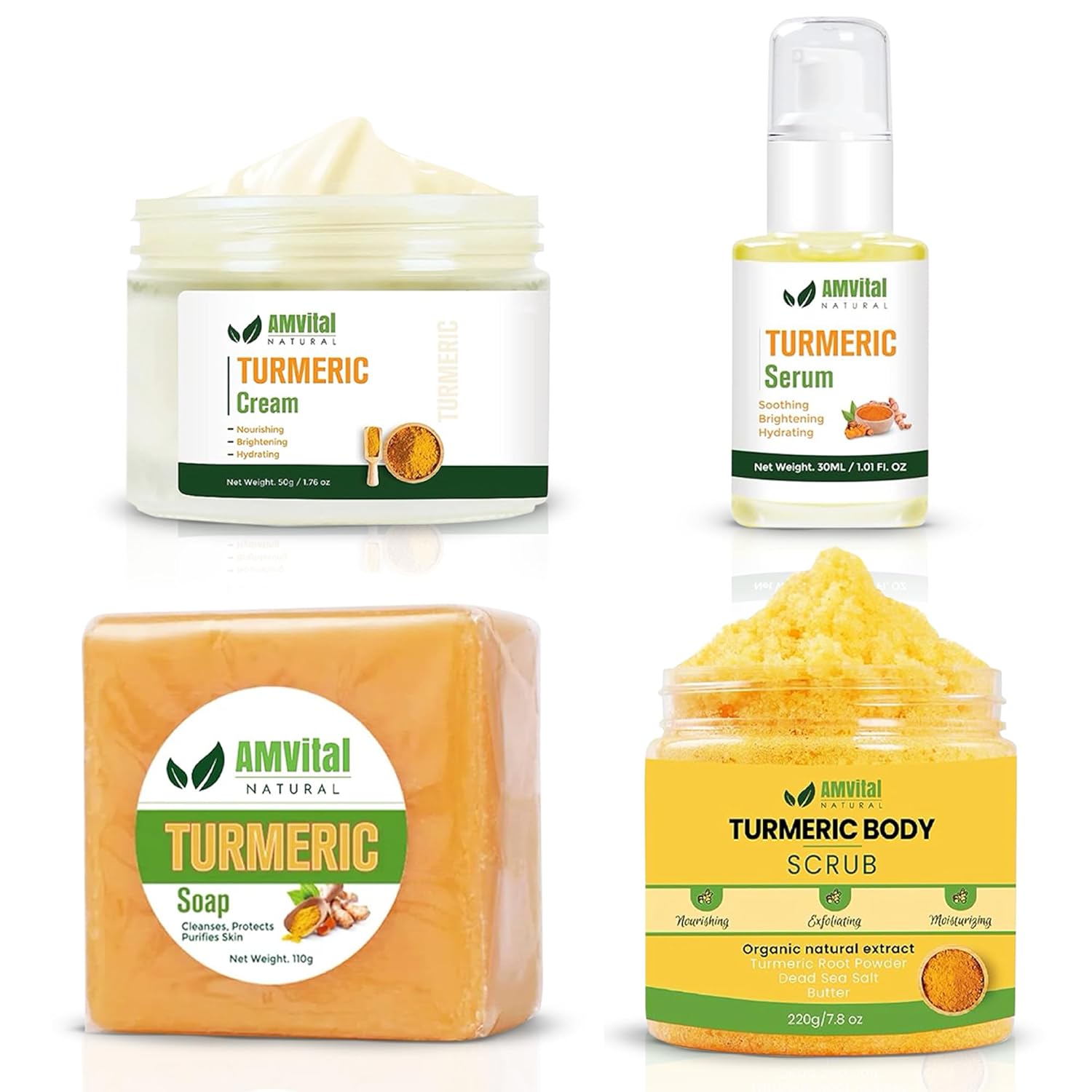 Cúrcuma Skin Care Series Face Serum Body Scrub Jabón Bar Crema facial