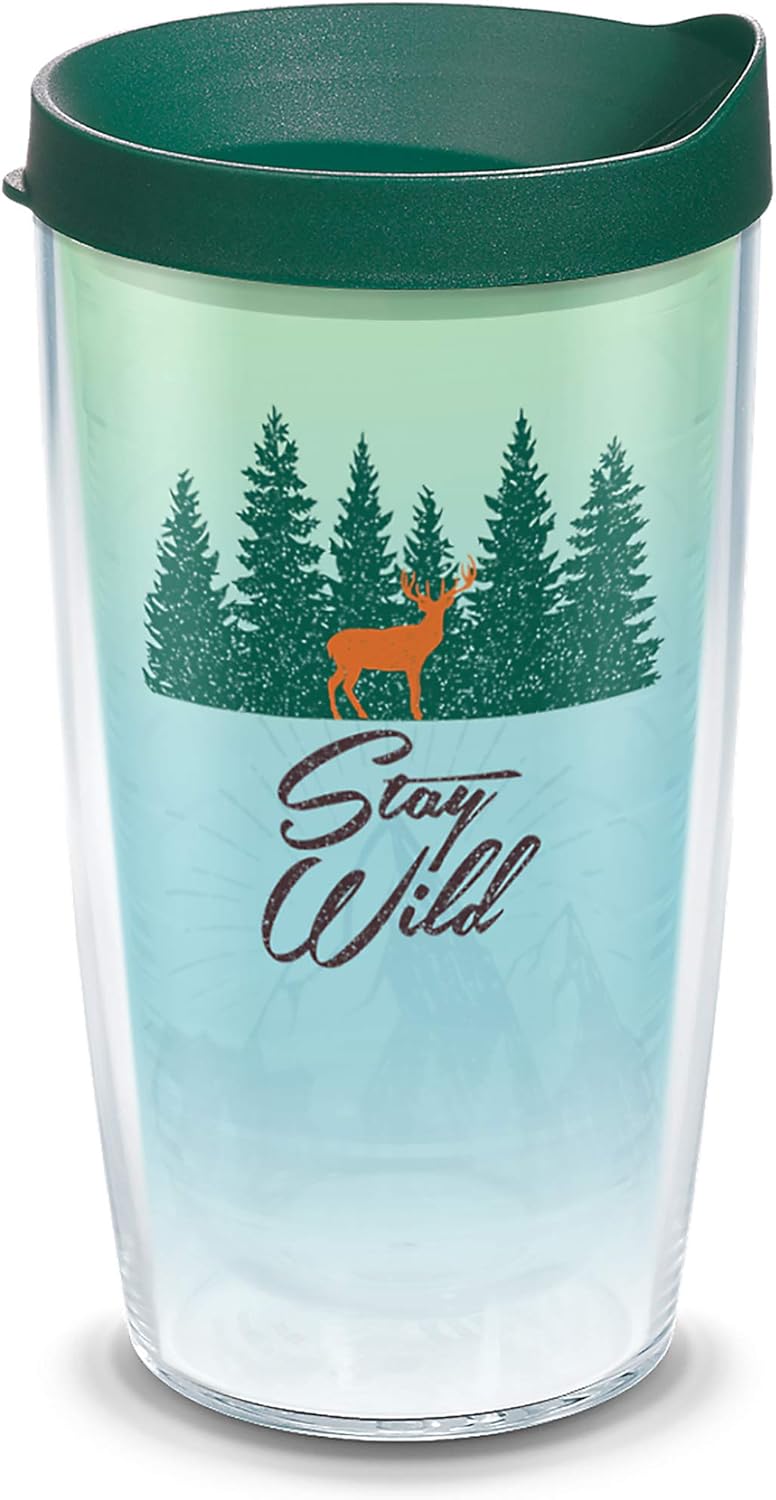 Tervis Vaso aislado de doble pared Stay Wild hecho en Estados Unidos mantiene las bebidas frías y calientes, 16 onzas, transparente