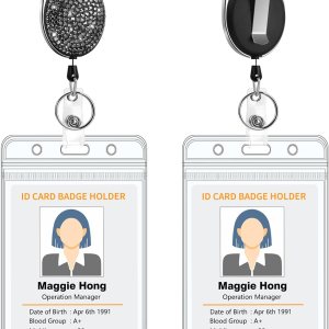 SAVORI Paquete de 2 soportes retráctiles con clip para cinturón, soporte para tarjetas de identificación, llavero con diamantes de imitación, SAVORI Paquete de 2 soportes retráctiles con clip para cinturón, soporte para tarjetas de identificación, llavero con diamantes de imitación,