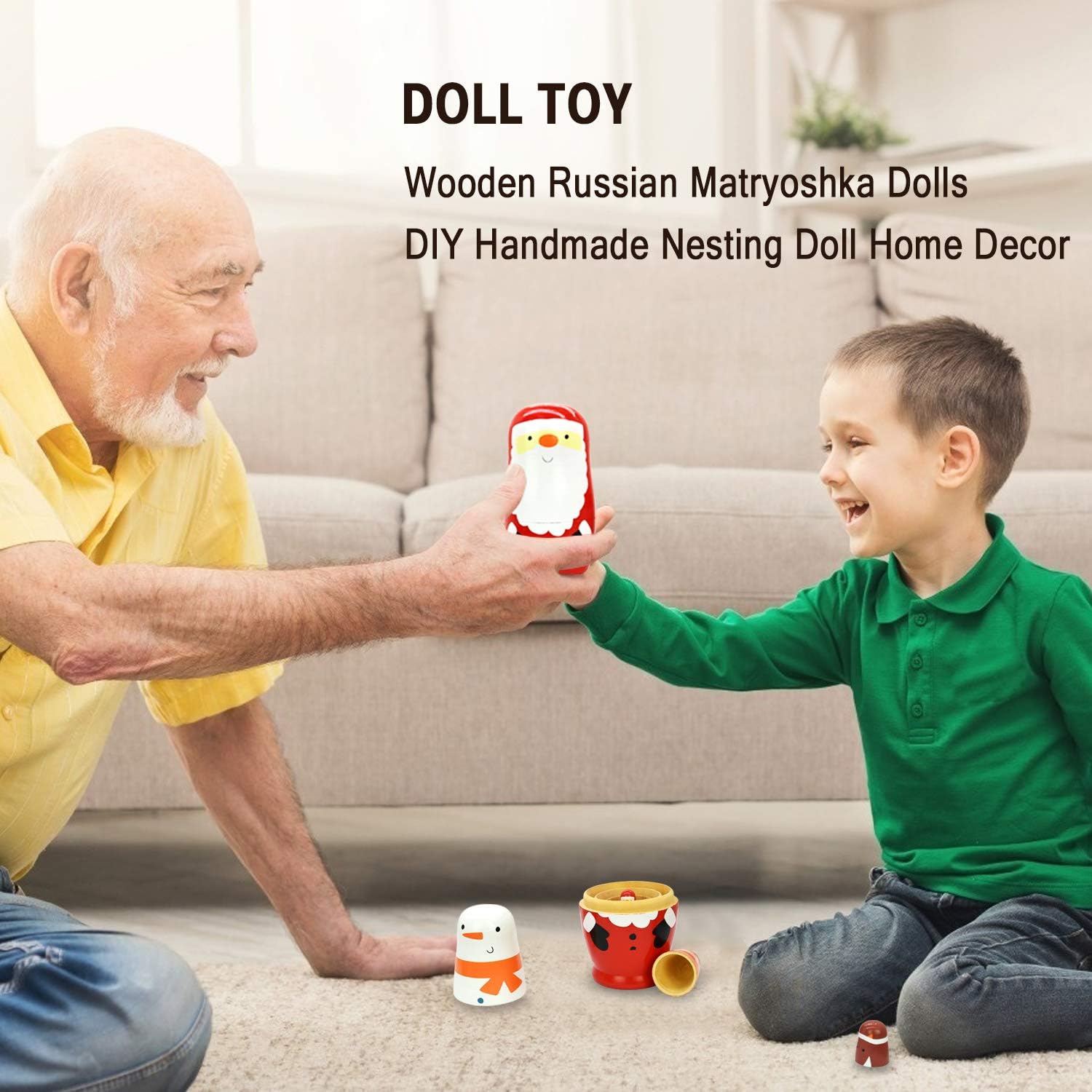 HYCLES Muñecos de anidación ruso Matryoshka de madera apilables para niños, juguetes hechos a mano para niños, decoración de cumpleaños de Navidad,