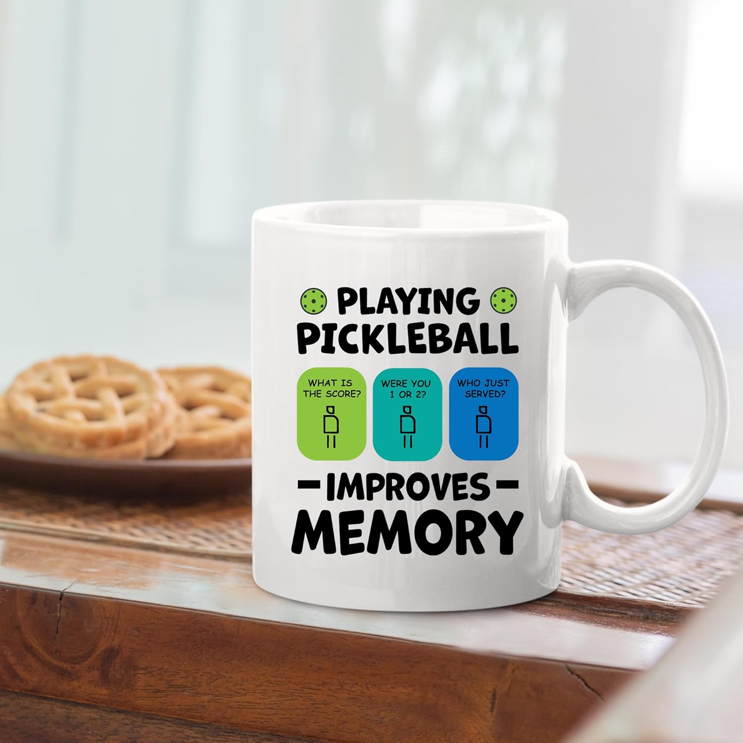 Panvola Taza de cerámica Playing Pickleball Improves Memory Pickleball Lovers Gifts Coffee Cup 11 oz White Novelty Drinkware (11 oz)