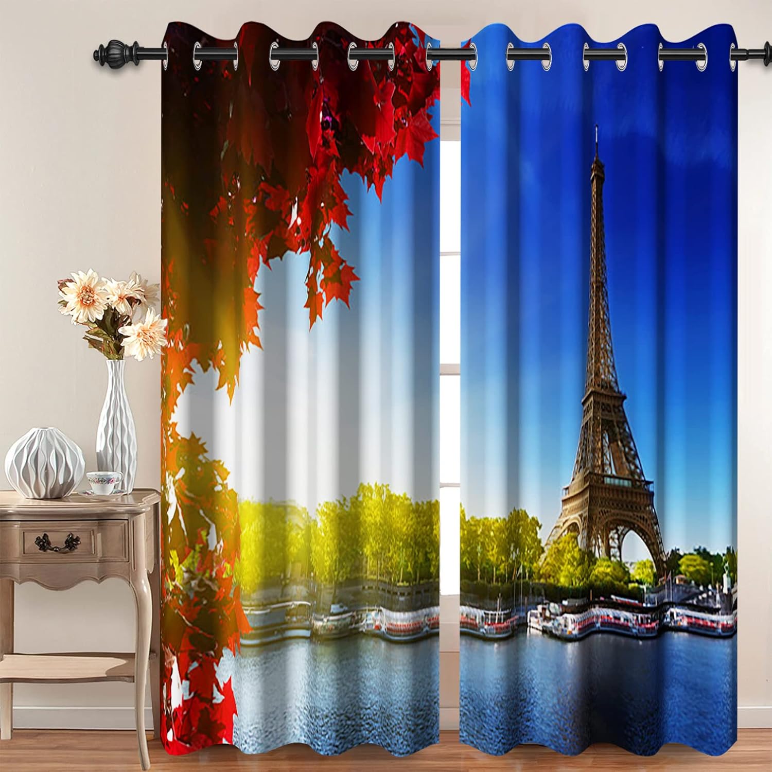 Baocicco Cortinas de la Torre Eiffel de París, lugares famosos europeos, paisaje urbano, para niñas, mujeres, dormitorio, sala de estar, cortinas