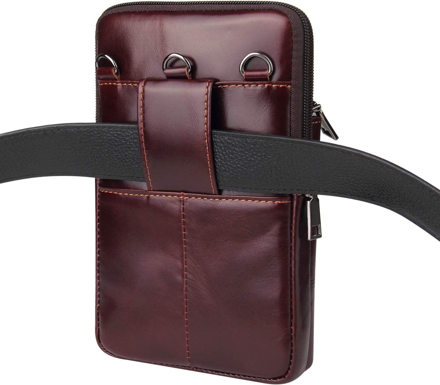 Funda de cuero genuino para cinturón vertical para teléfono inteligente, soporte para teléfono celular, funda con tapa, bolso de mensajero de viaje