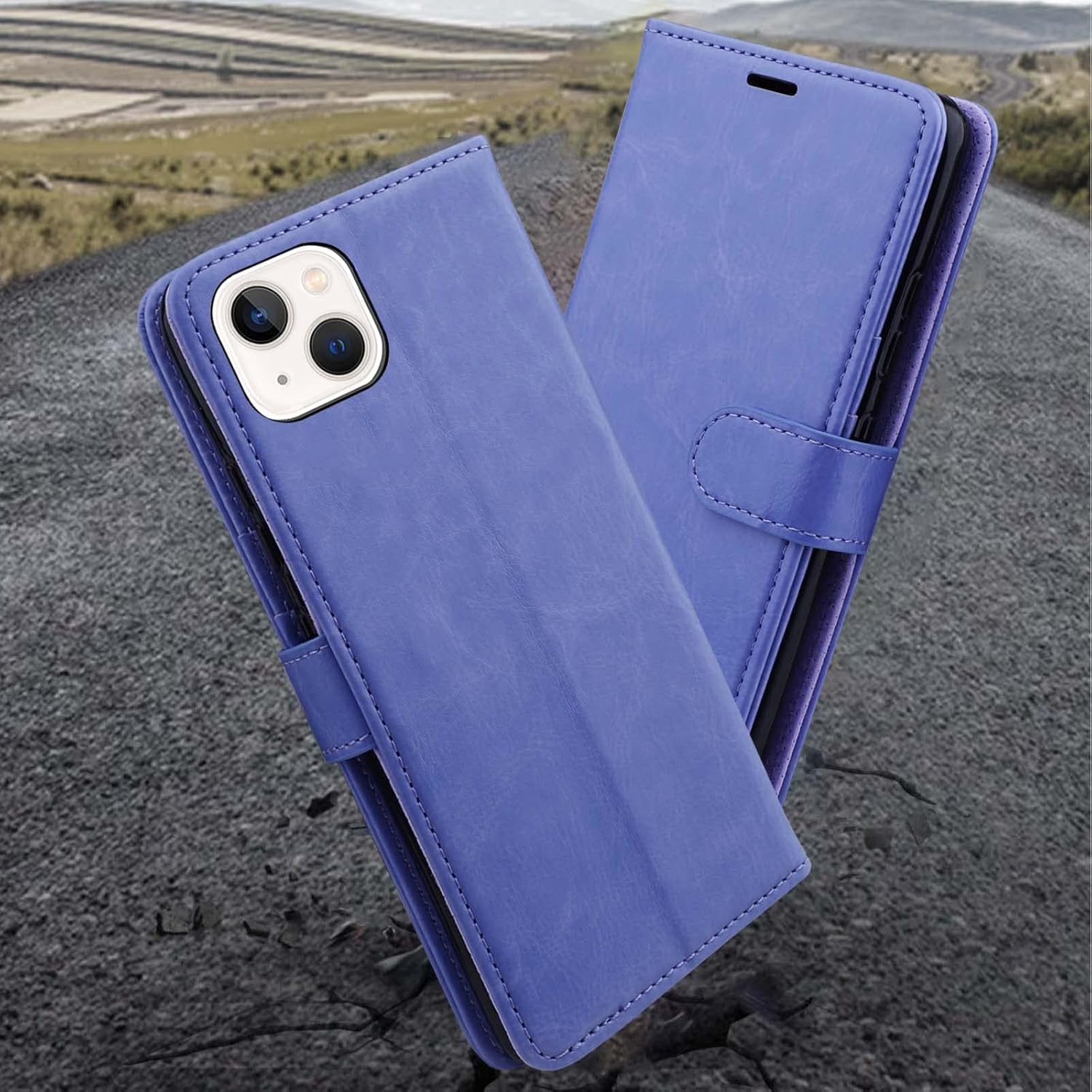 MONASAY Funda tipo cartera compatible con iPhone 13 5G de 6.1 pulgadas, protector de pantalla de cristal incluido, bloqueo RFID, funda de piel con
