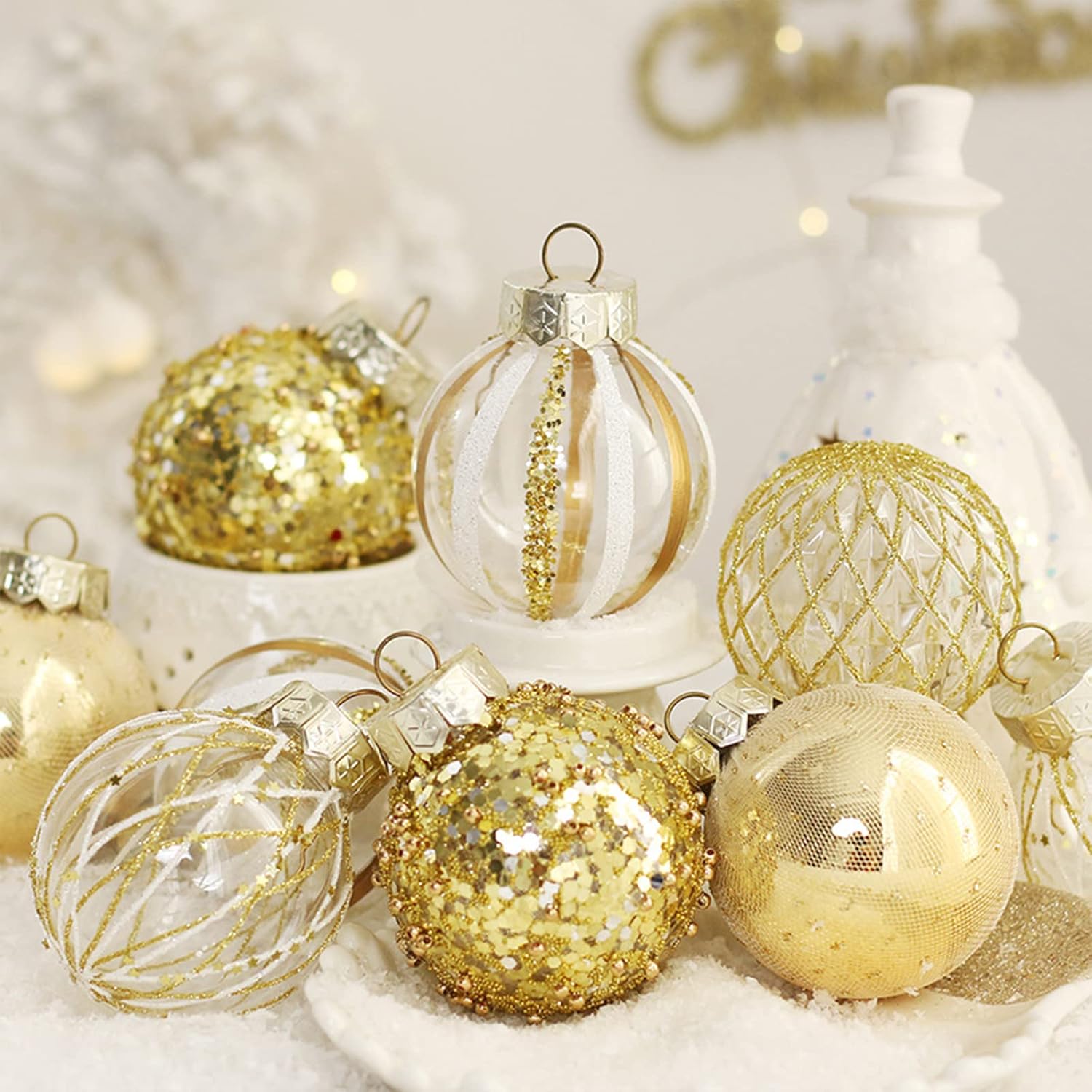 Bolas de Navidad multicolor para árbol de Navidad, juego de mini bolas colgantes para decoración de fiestas de boda (dorado)