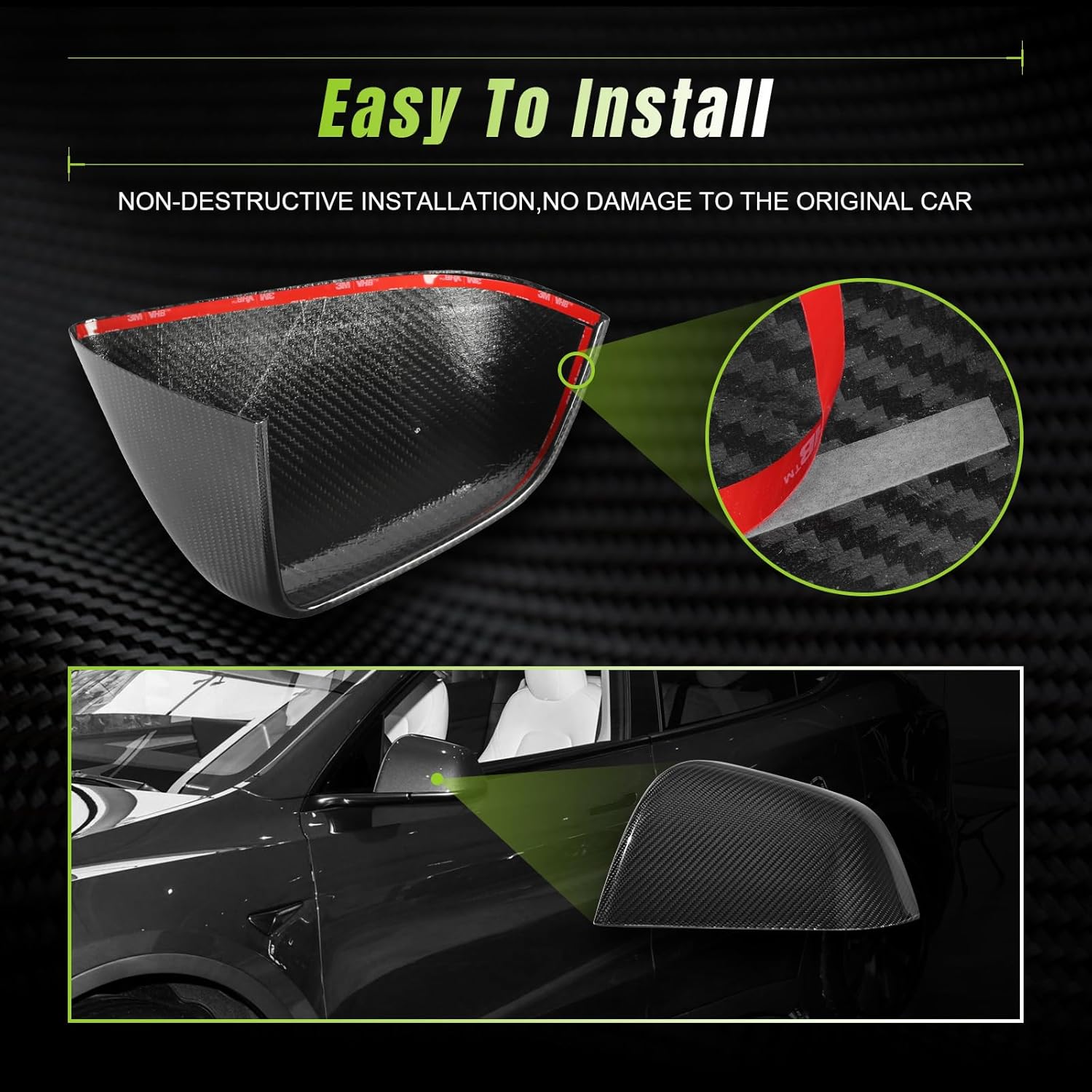 Cubierta de espejo lateral Tesla modelo Y, 2 piezas, cubierta de espejo retrovisor de fibra de carbono real para 2017-2023 Tesla Model Y Tapa de