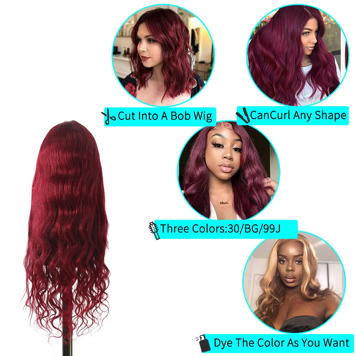 Miz Barn Pelucas de cabello humano brasileño ondulado con encaje frontal para mujeres negras, 13 x 4, densidad del 150 %, prearrancadas con