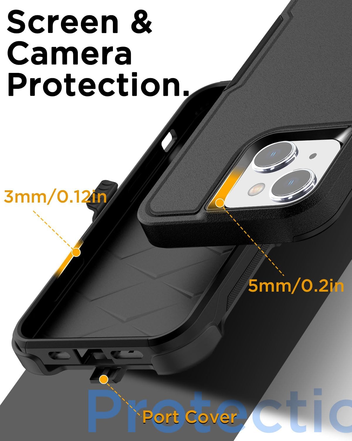 AICase Funda con clip para cinturón para iPhone 15 con protector de pantalla de cristal, resistente contra caídas, cuerpo completo, resistente a