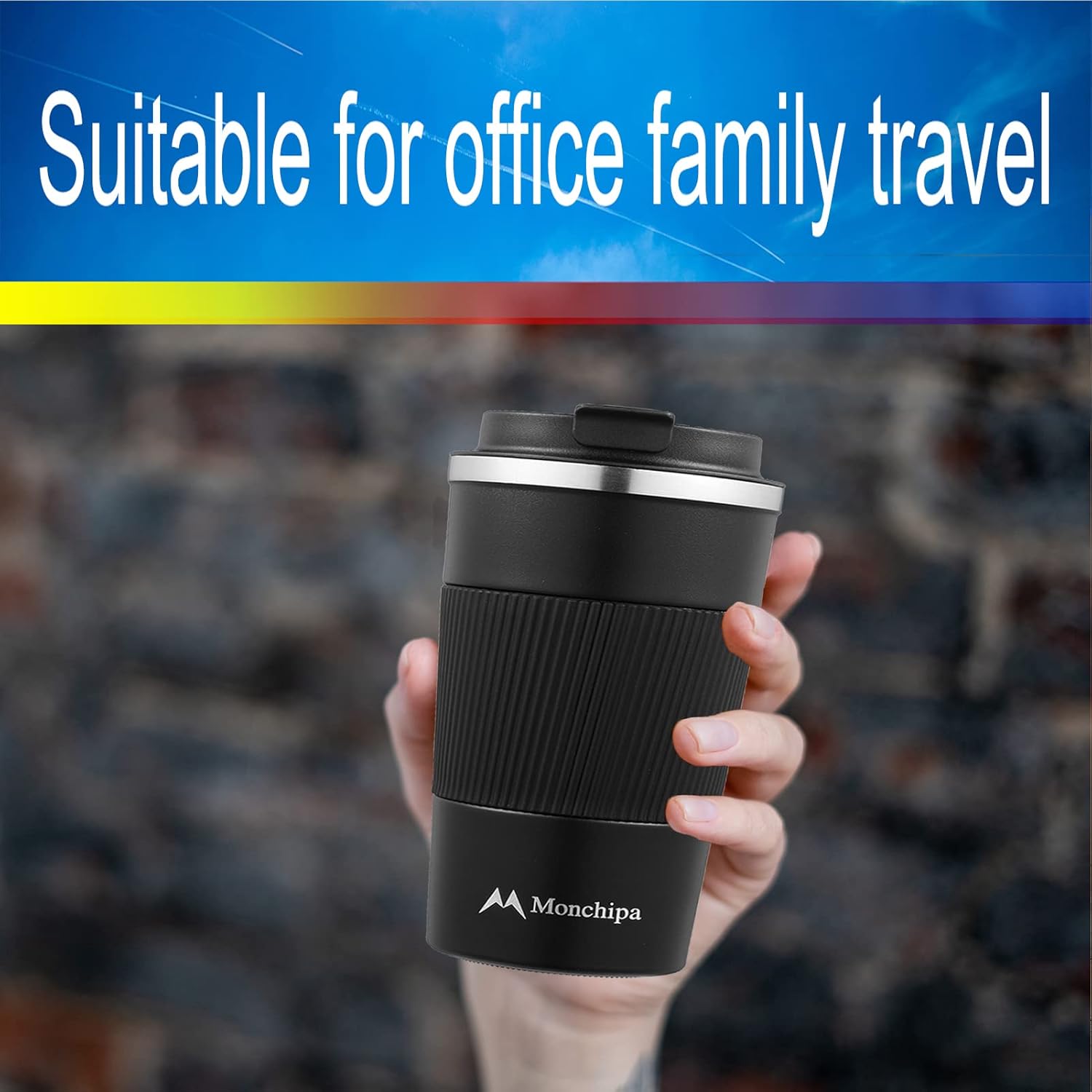 Taza de café de viaje, 12 onzas, tazas de café de acero inoxidable, termo de doble pared con tapa de rosca, a prueba de derrames, taza aislada