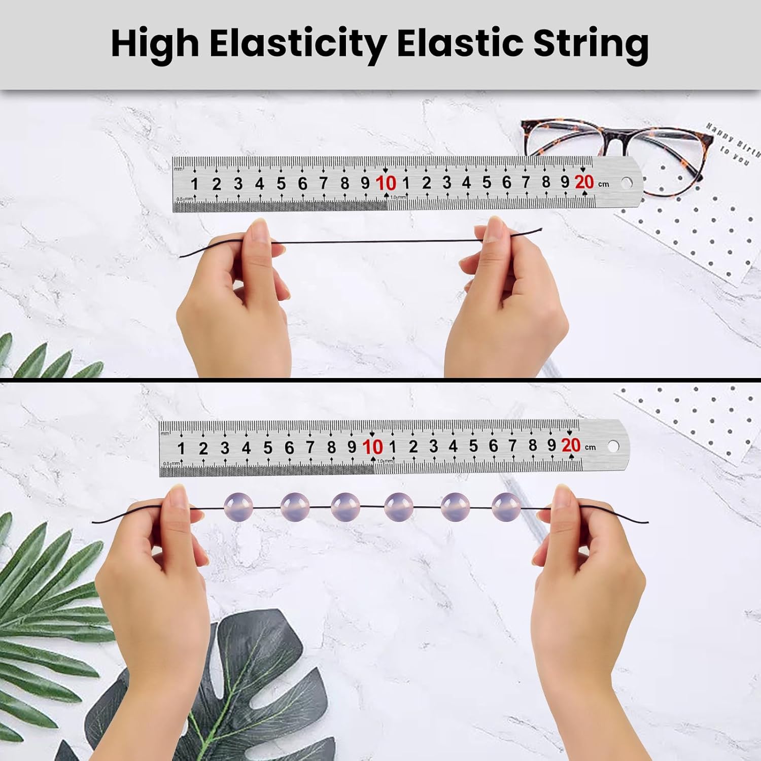 Cuerda elástica para pulseras, 0.039 pulgadas, 330 pies, color negro, cuerda elástica para hacer joyas, collares, cuentas, cuerda para manualidades,