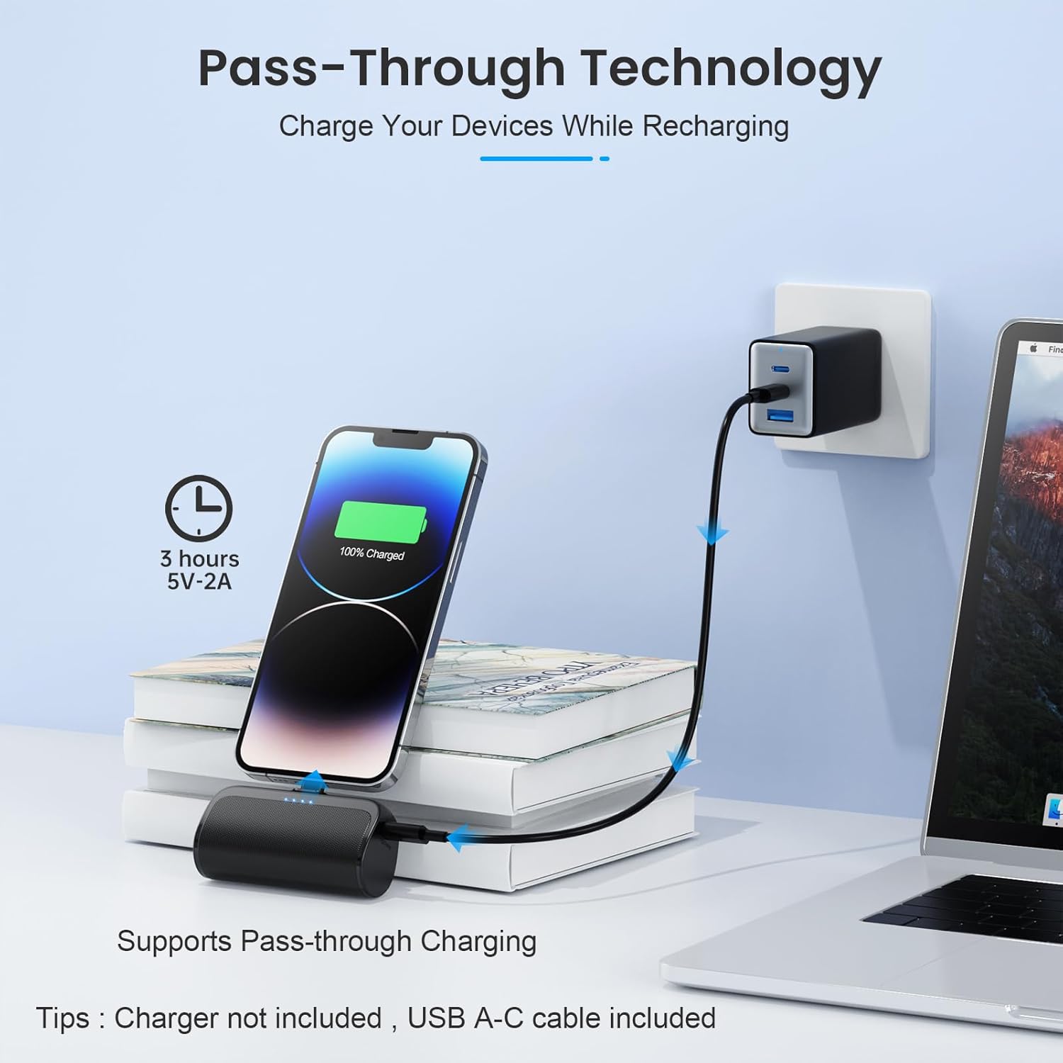 Paquete de 2 Cargador portátil para iPhone, mini banco de energía de 5200 mAh, 20 W PD de carga rápida, cargador de teléfono portátil compatible con