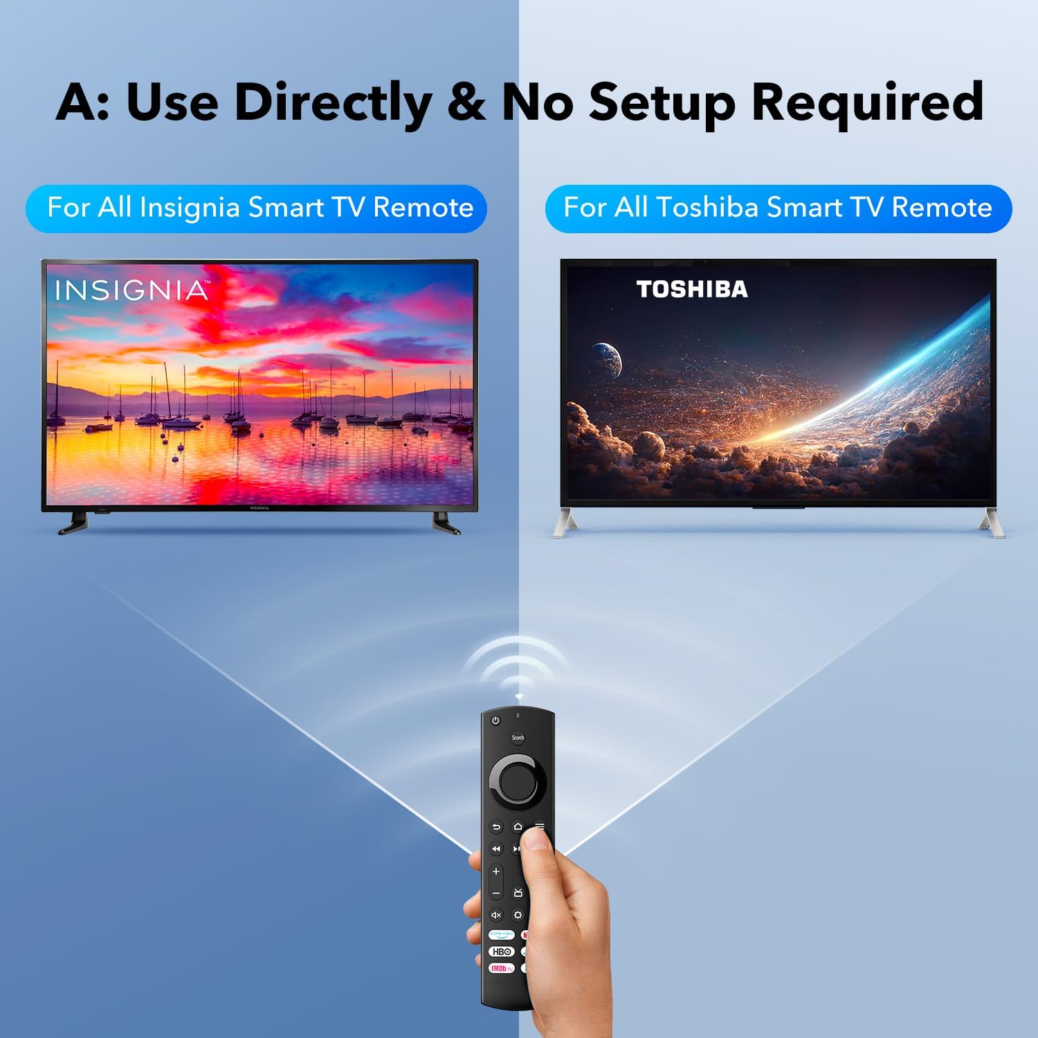 Mando a distancia de repuesto solo para televisores inteligentes Insignia y televisores inteligentes Toshiba con 6 botones de acceso directo, Prime