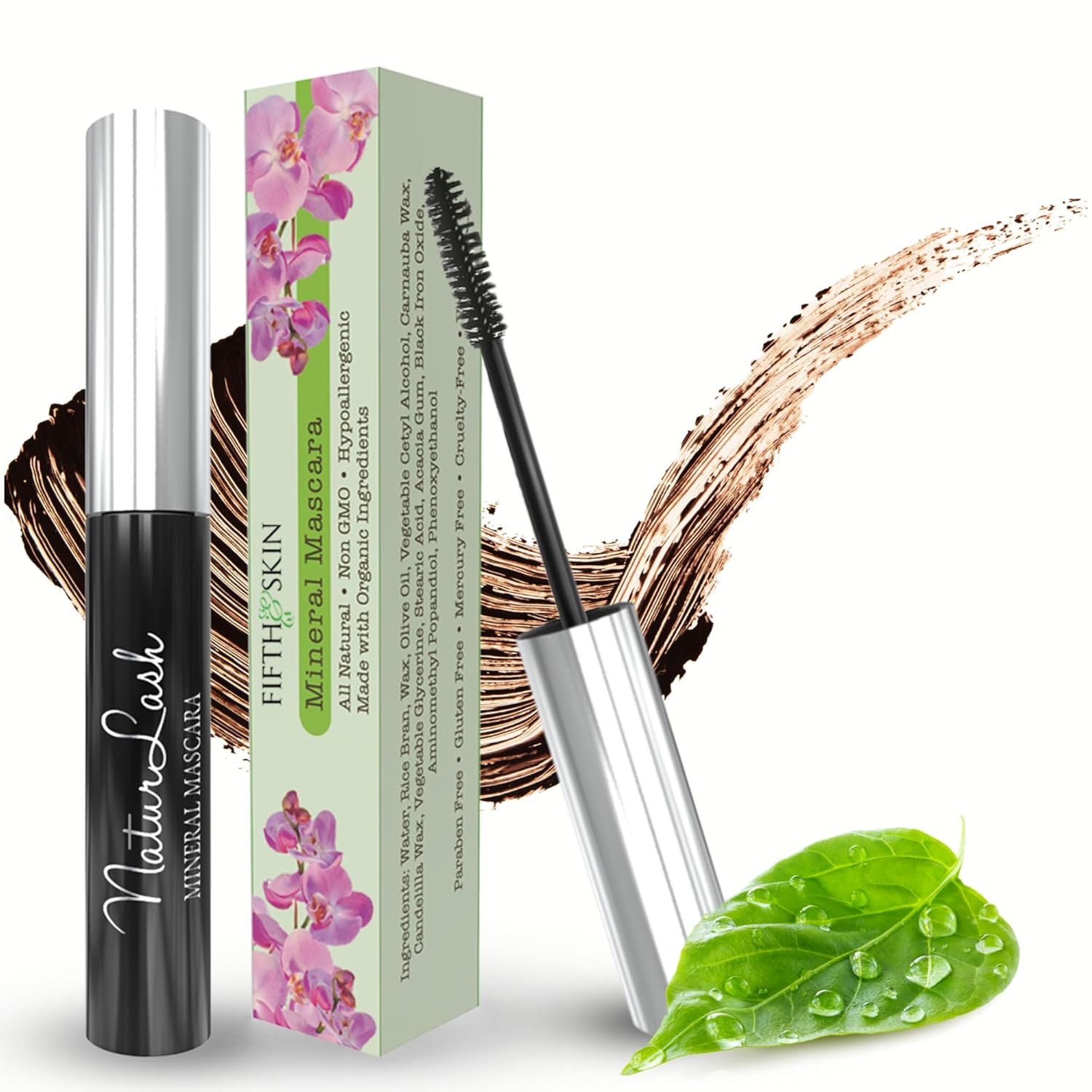 Fifth & Skin NATURLASH – Máscara de pestañas natural (BROWN) – Máscara hipoalergénica para ojos sensibles – Máscara vegana y libre de crueldad