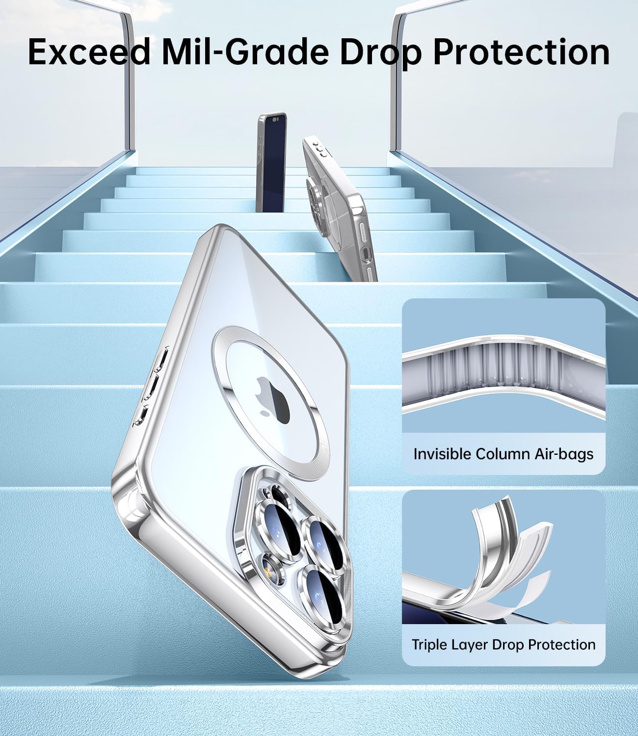 JUESHITUO Magsafe – Funda magnética transparente para iPhone 15 Pro Max con protección completa de cámara Imanes N56 fuertes N56 protección contra