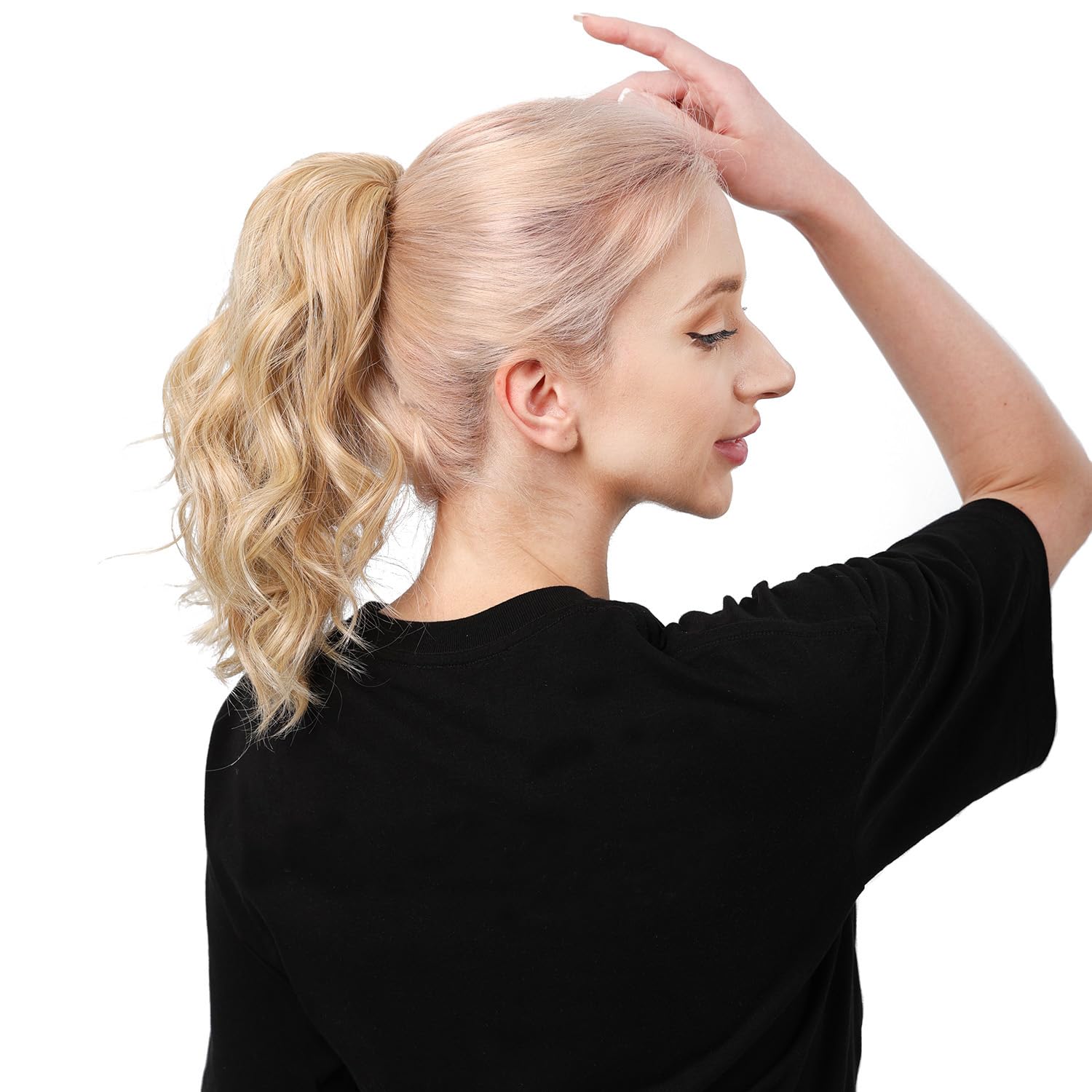 Colas de caballo de garra mediana, extensiones de cabello sintético ondulado y rizado, extensiones de cabello con clip para mujeres y niñas (marrón