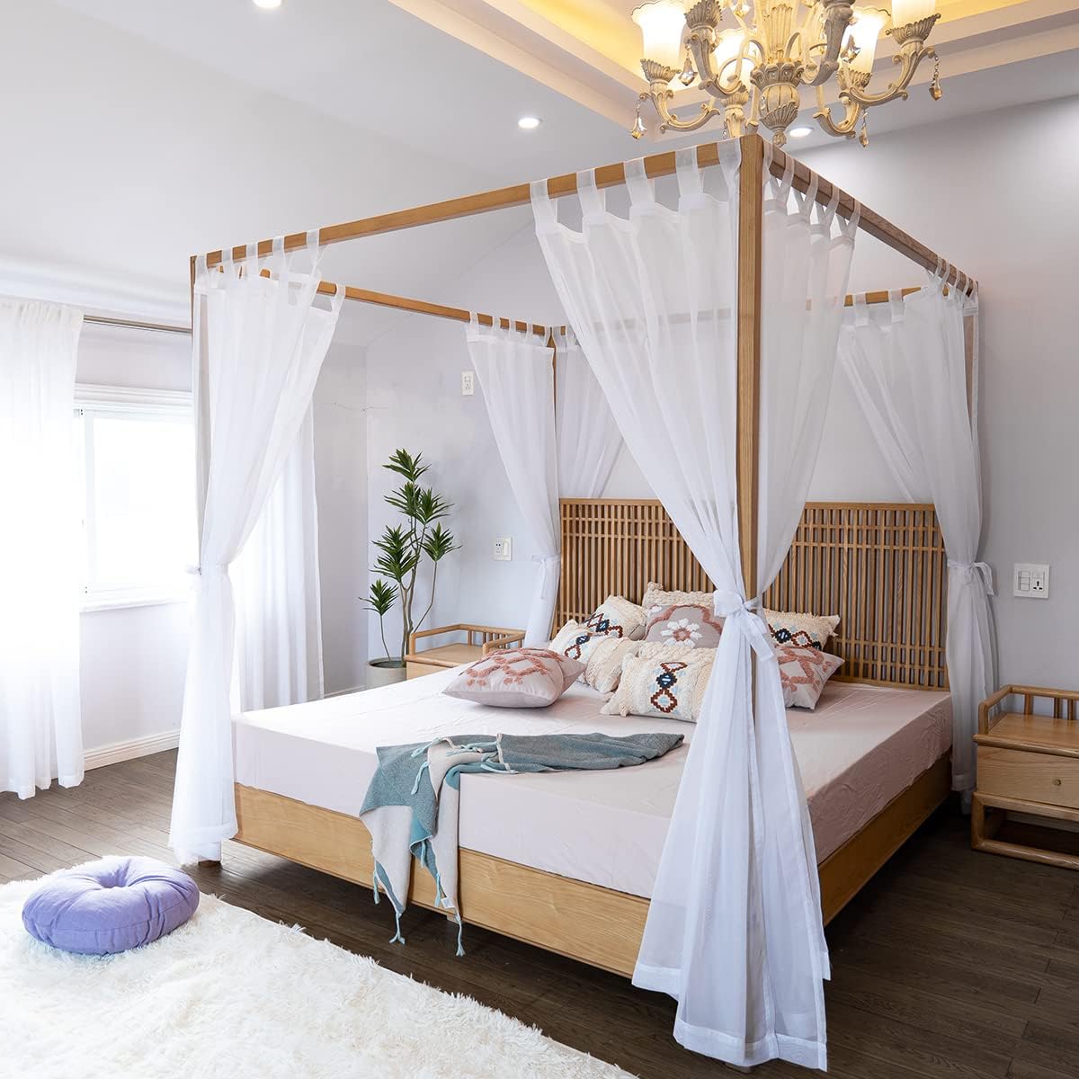 Cortinas transparentes para cama King, Queen, matrimonial y individual, toldos y cortinas de 4 esquinas para cama, cortinas con dosel, cortinas
