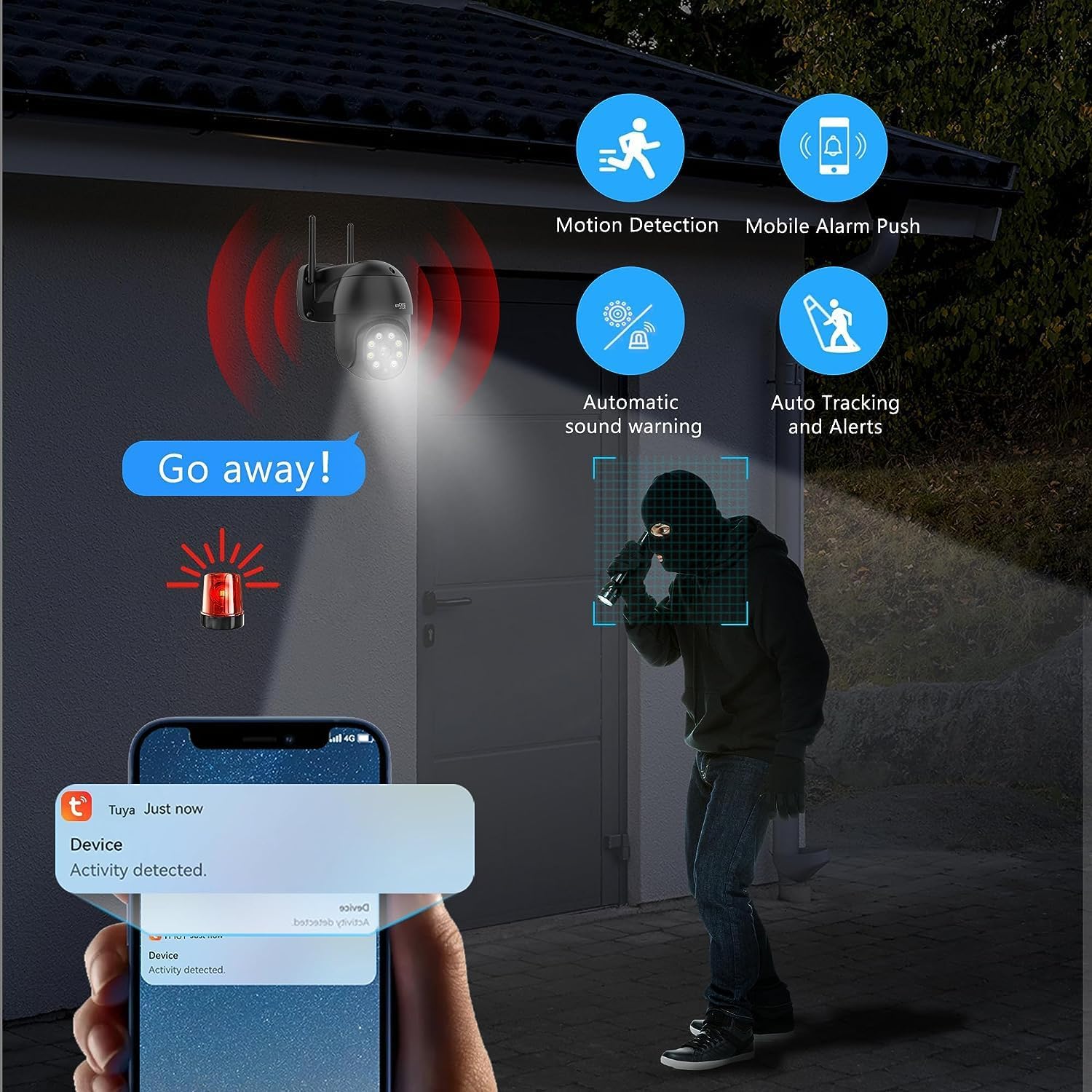 ENSTER Cámara de seguridad de 2.5K 4MP para exterioreshogares, cámara WiFi 0.18 oz, bandas dobles de 2.4G5GHz, cámara IP PTZ de 360 para exteriores