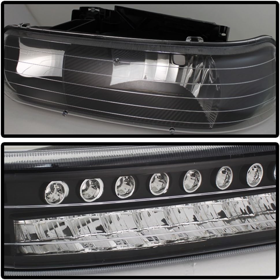 ACANII – Para faros delanteros negros Chevy Silverado 00-06 Suburban Tahoe 1999-2002 + lámparas LED parachoques conductor + lado del pasajero