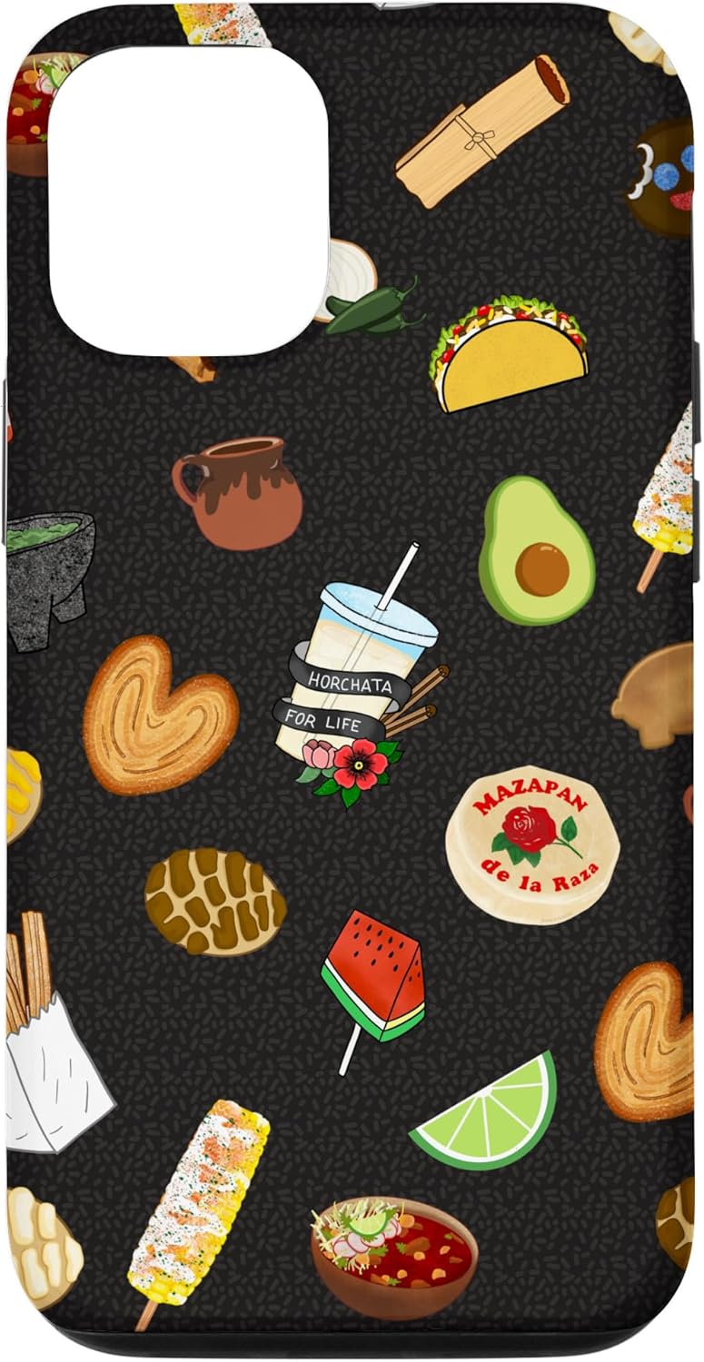 Funda para iPhone 14 Black Antojitos Mexican Food Latino Tacos Pan Dulce